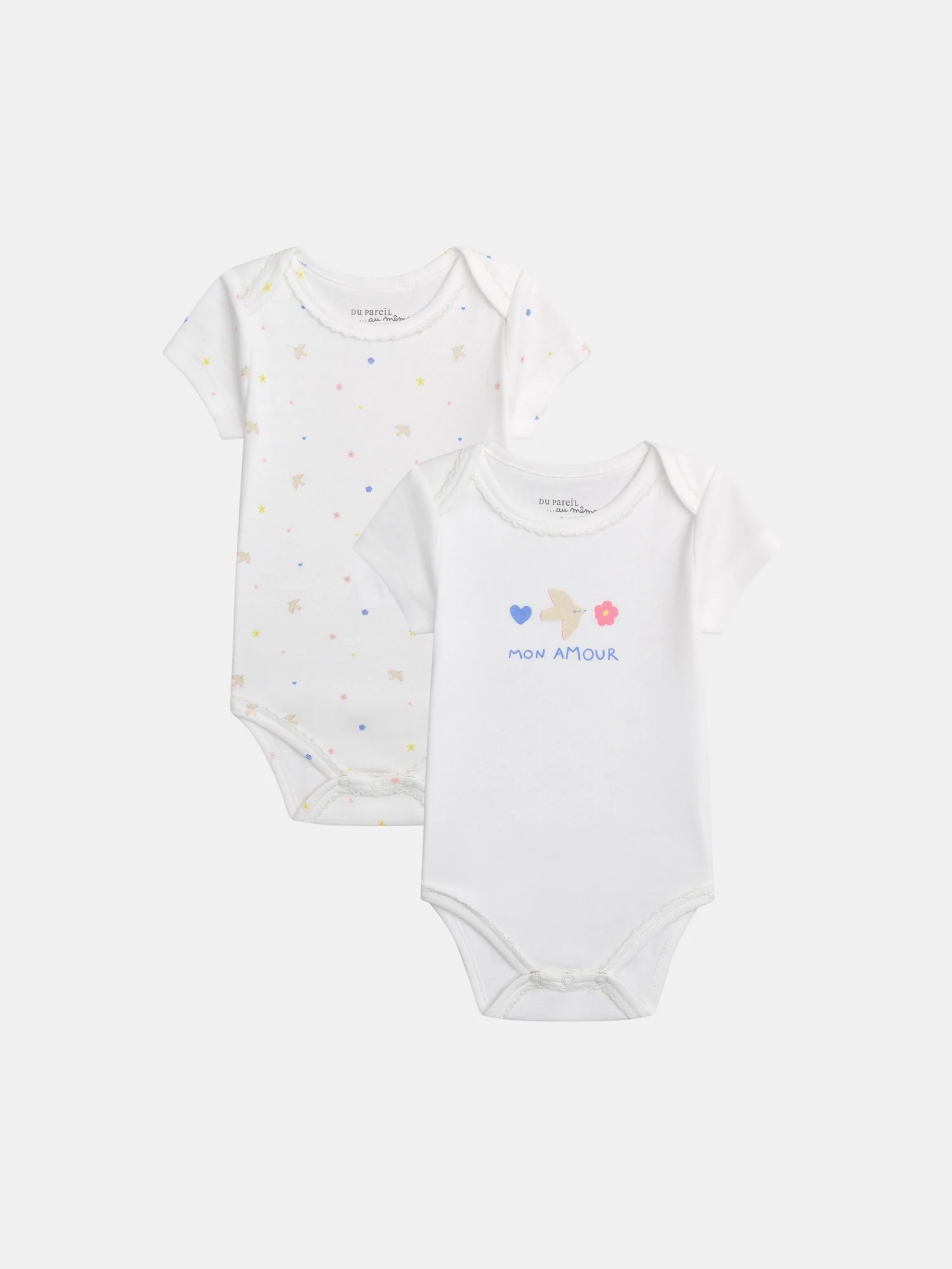 Set di 2 bodys ecru "Mon Amour" a maniche corte per bambina