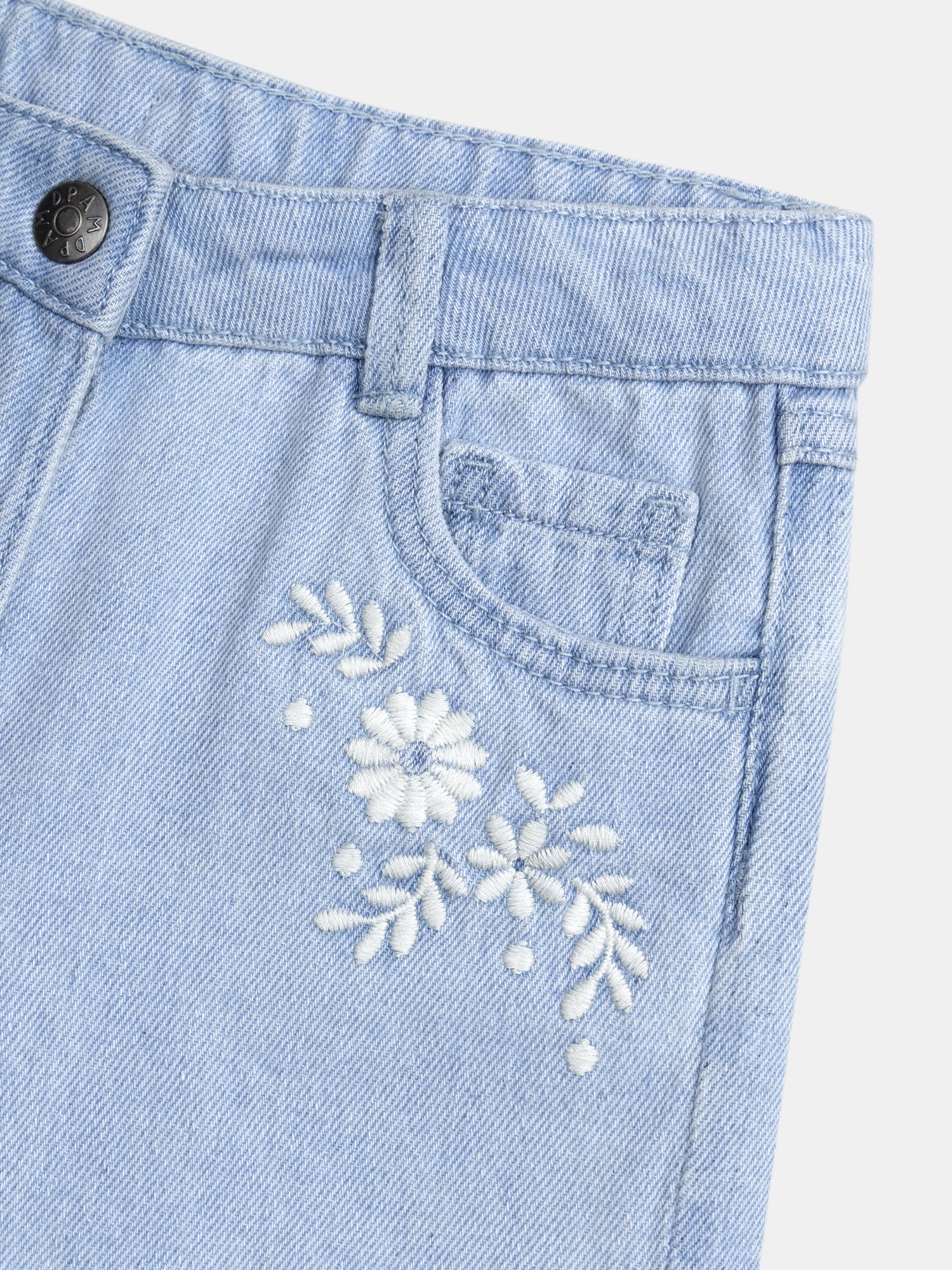 Short in denim blu con ricami floreali per ragazze - Image 4
