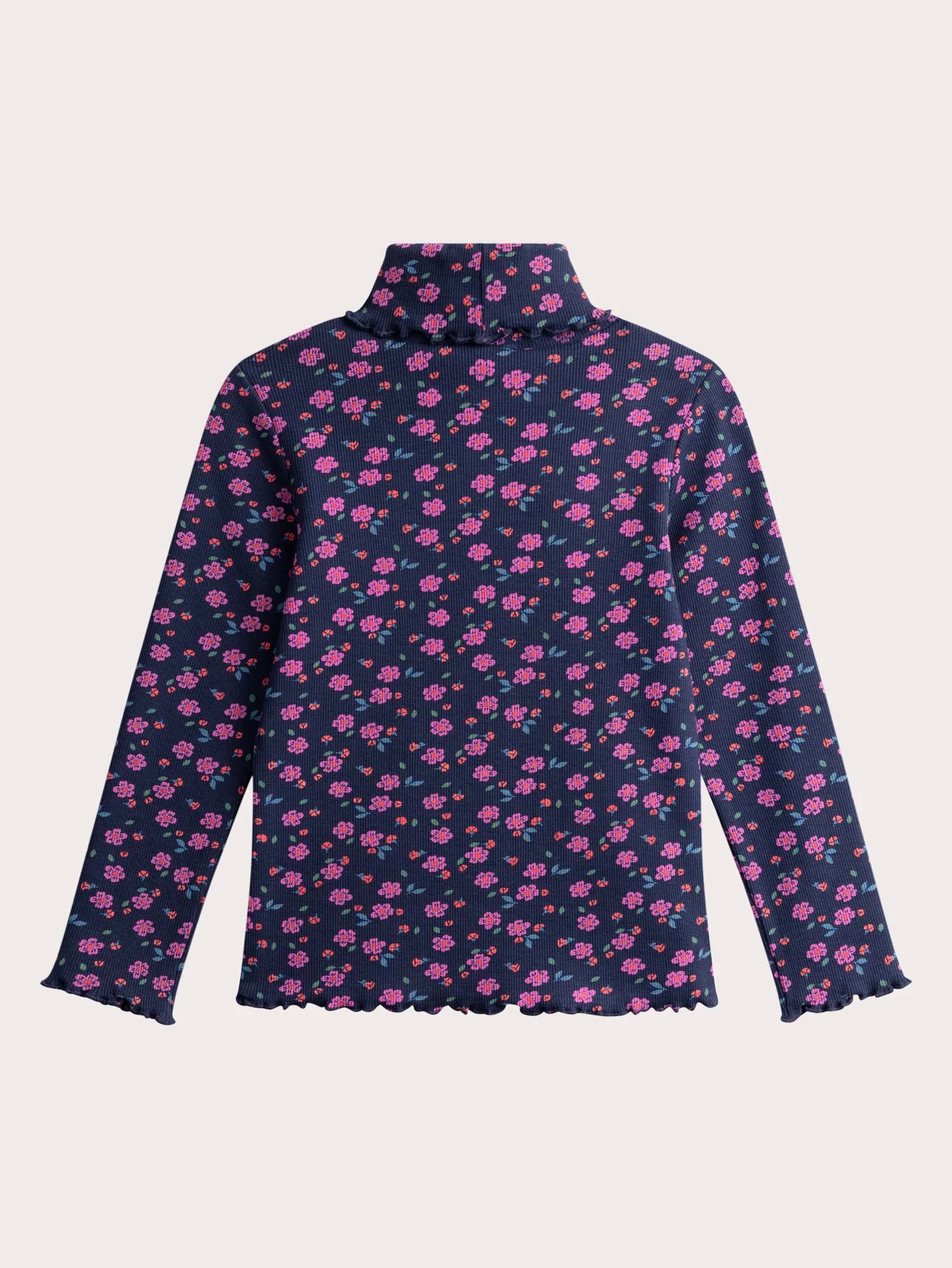 Sotto-maglia blu scuro con stampa floreale per ragazze - Image 3