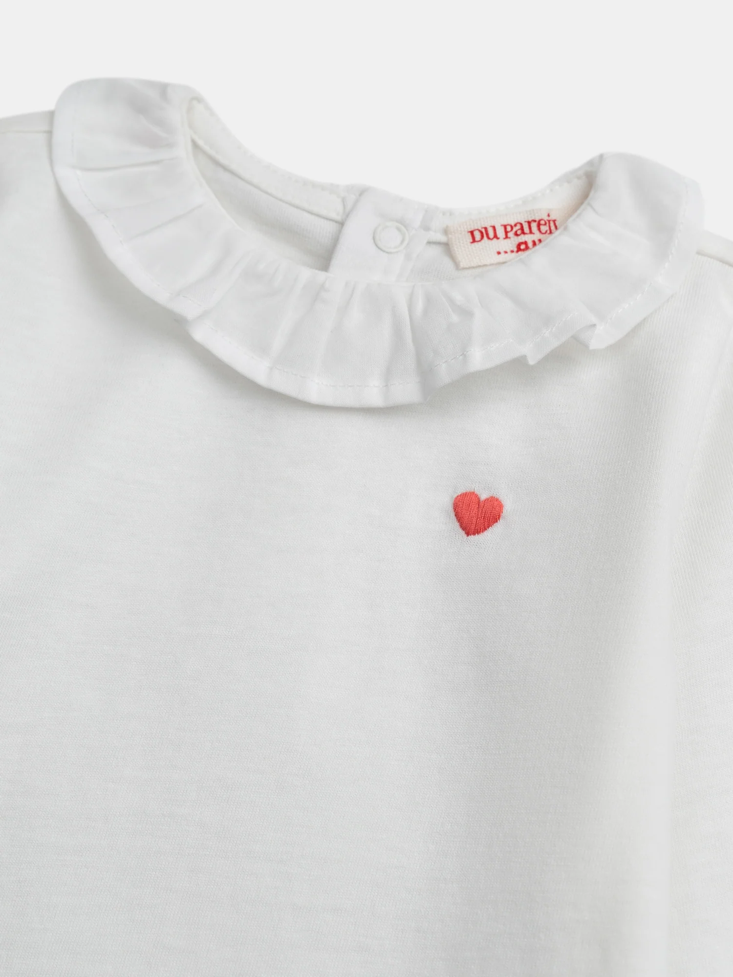 Soutien-gorge ecru con colletto a volant e ricamo a cuore per bambine - Image 2