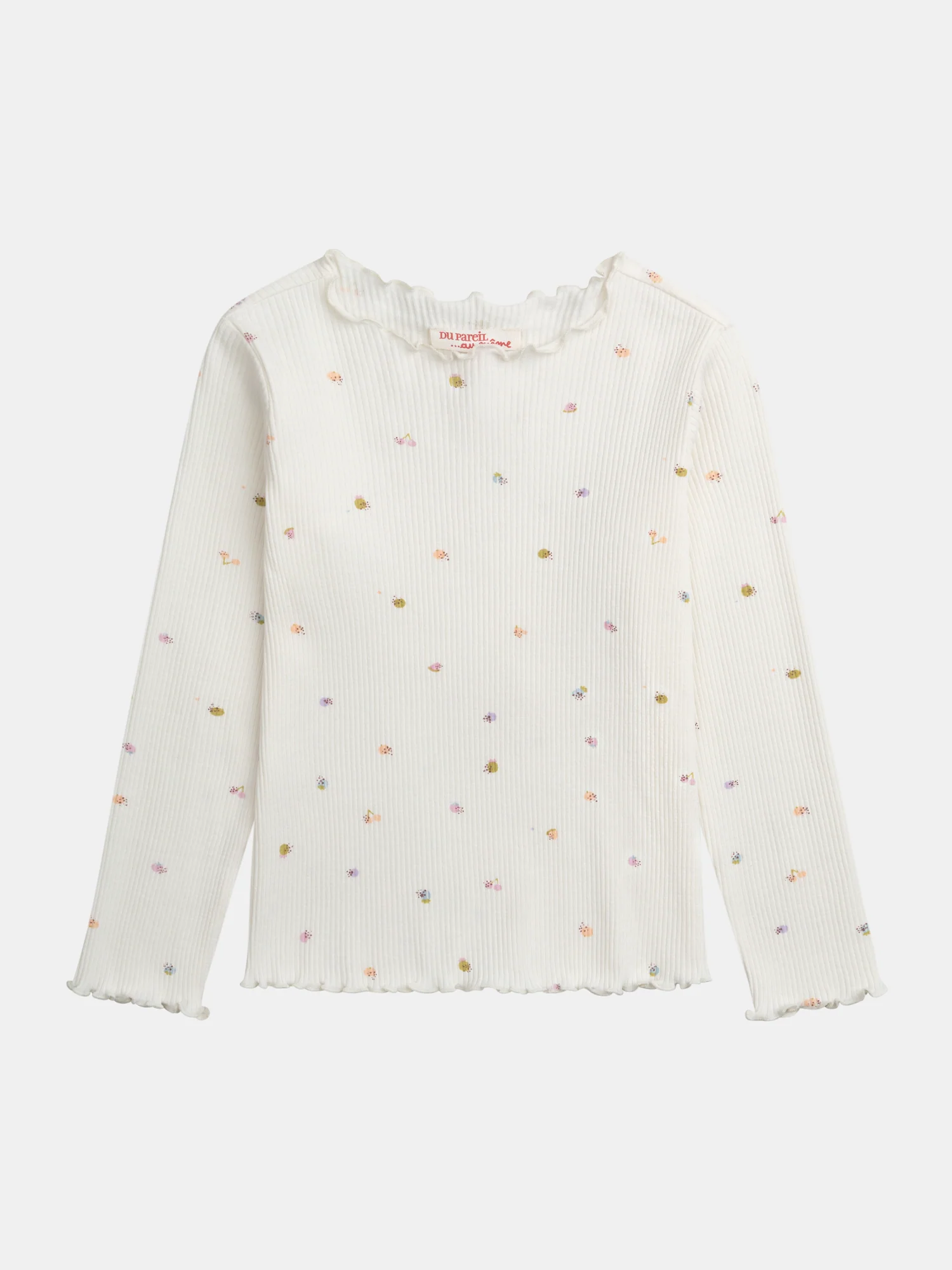 T-shirt a coste a maniche lunghe ecru con stampa di frutti per ragazze
