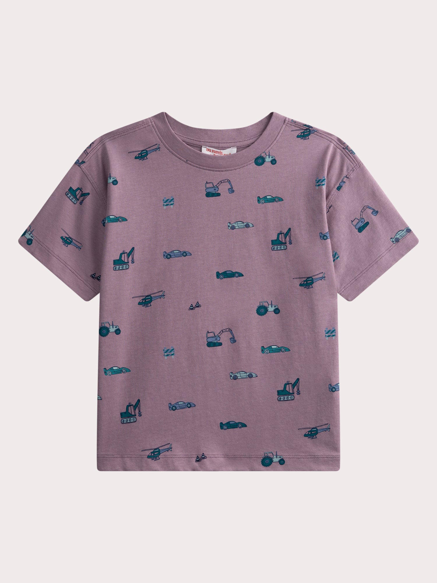 T-shirt a maniche corte viola stampata con auto