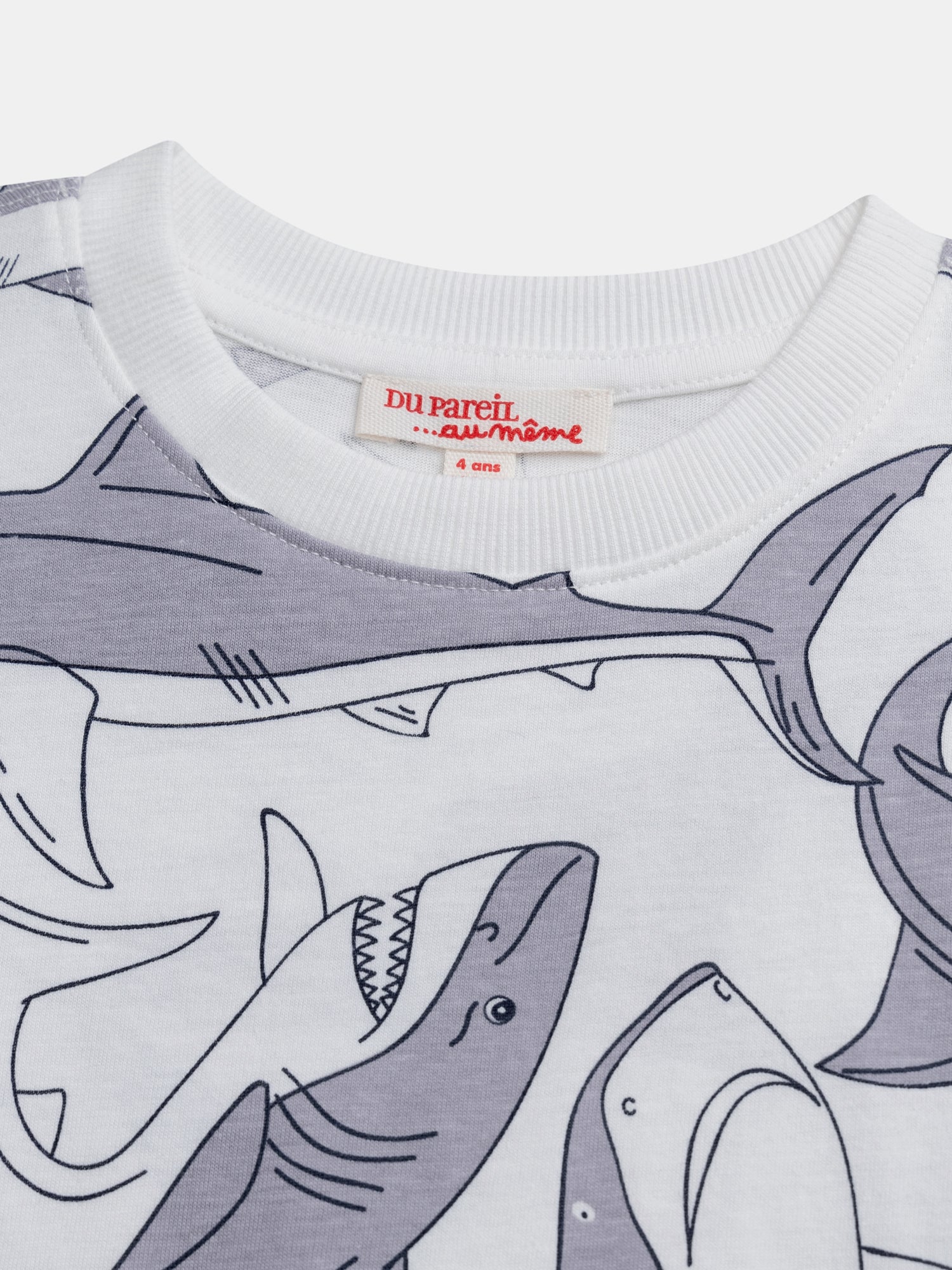 T-shirt ecru a maniche corte con stampa di squali per ragazzi - Image 3