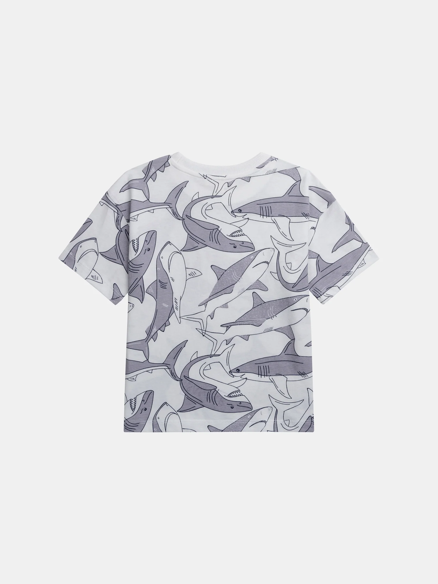 T-shirt ecru a maniche corte con stampa di squali per ragazzi - Image 4
