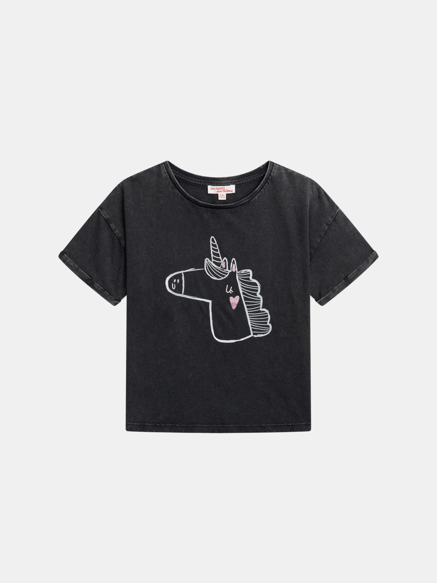 T-shirt grigio scuro con animazione unicorno per bambine