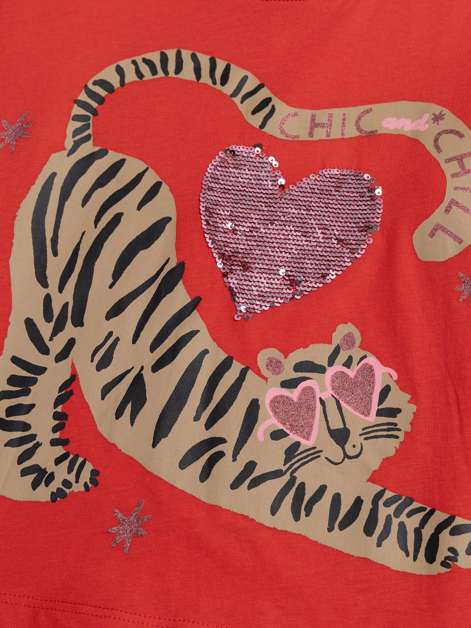 T-shirt a Maniche Lunghe Rossa con Animazione Tigre e Cuore con Paillettes Magiche - Image 3