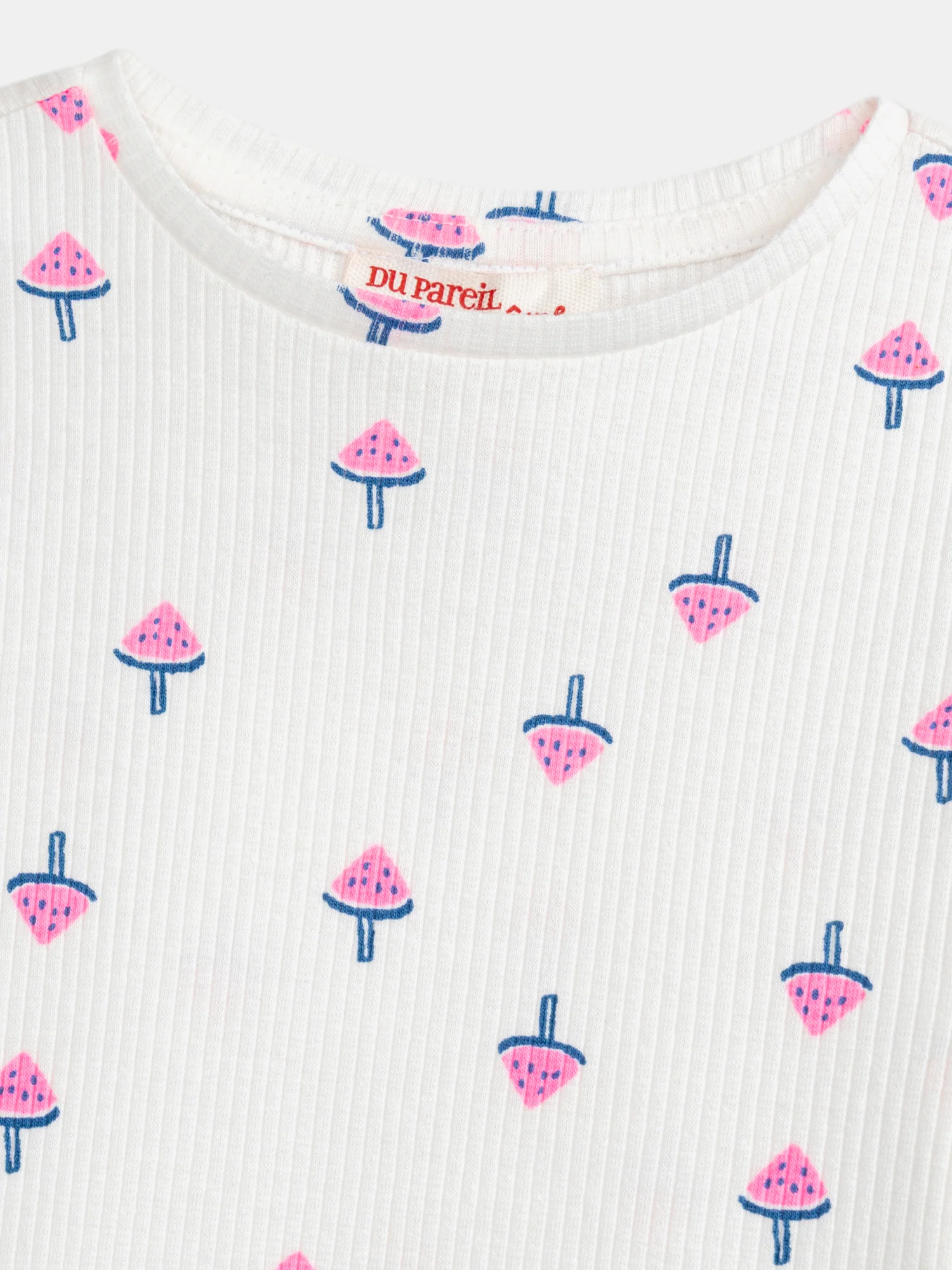 T-shirt in coste ecru con stampa gelato anguria per ragazze - Image 4