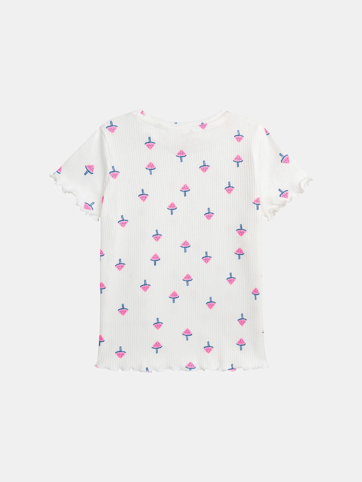 T-shirt in coste ecru con stampa gelato anguria per ragazze - Image 5