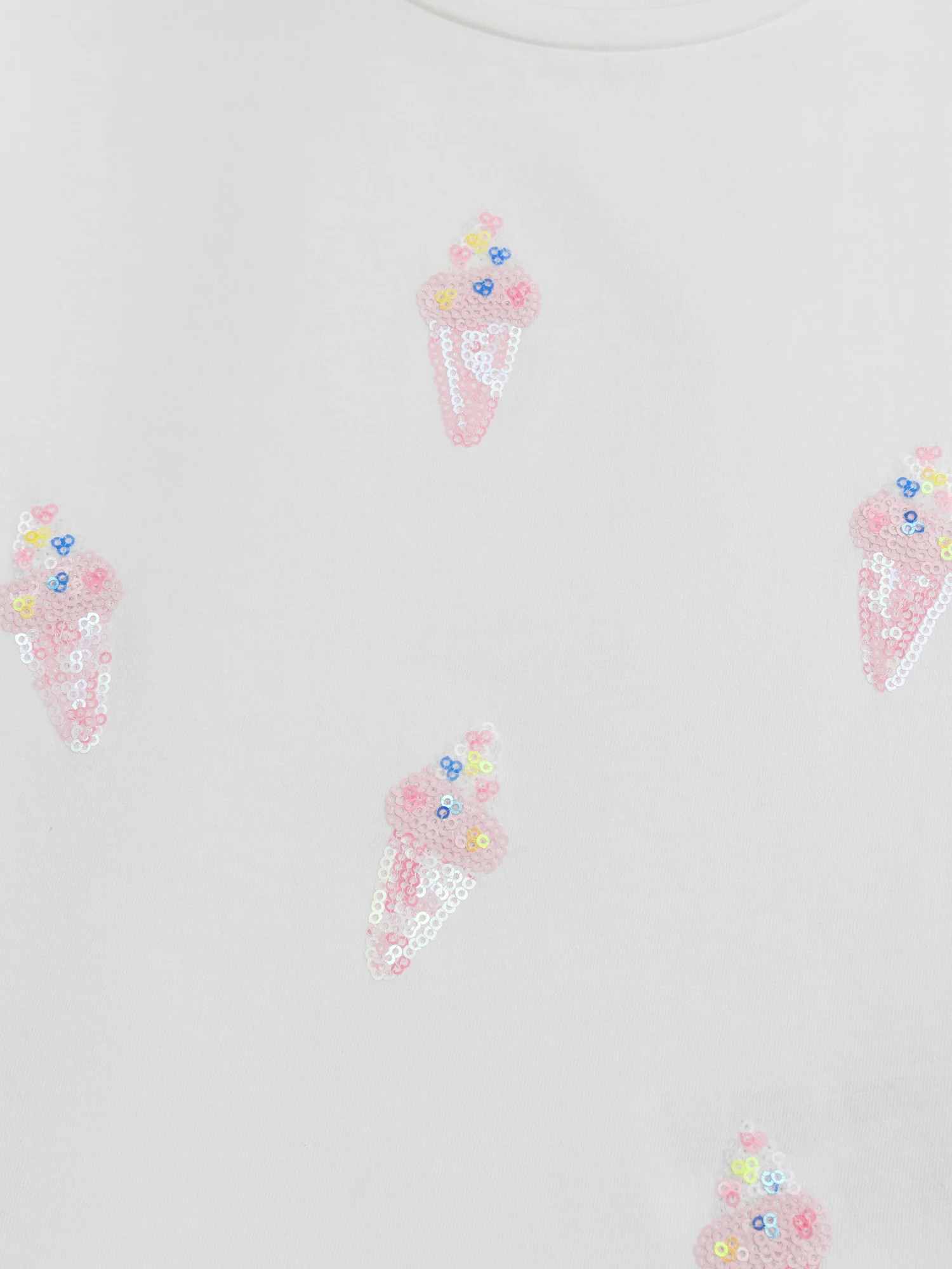 T-shirt ecru con animazione gelato in paillettes per ragazze - Image 4
