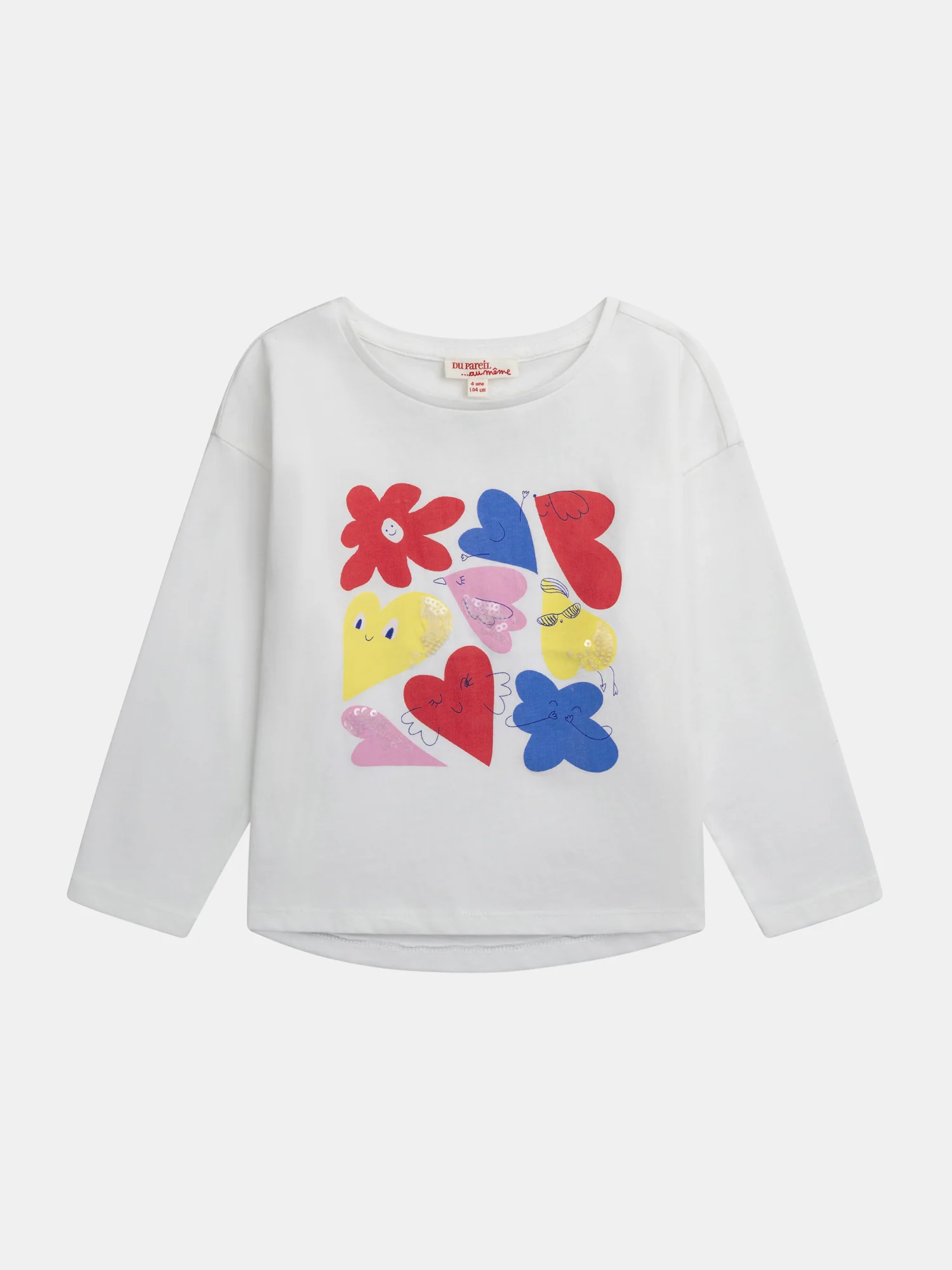 T-Shirt a Manica Lunga Ecru con Animazioni Colorate per Ragazza