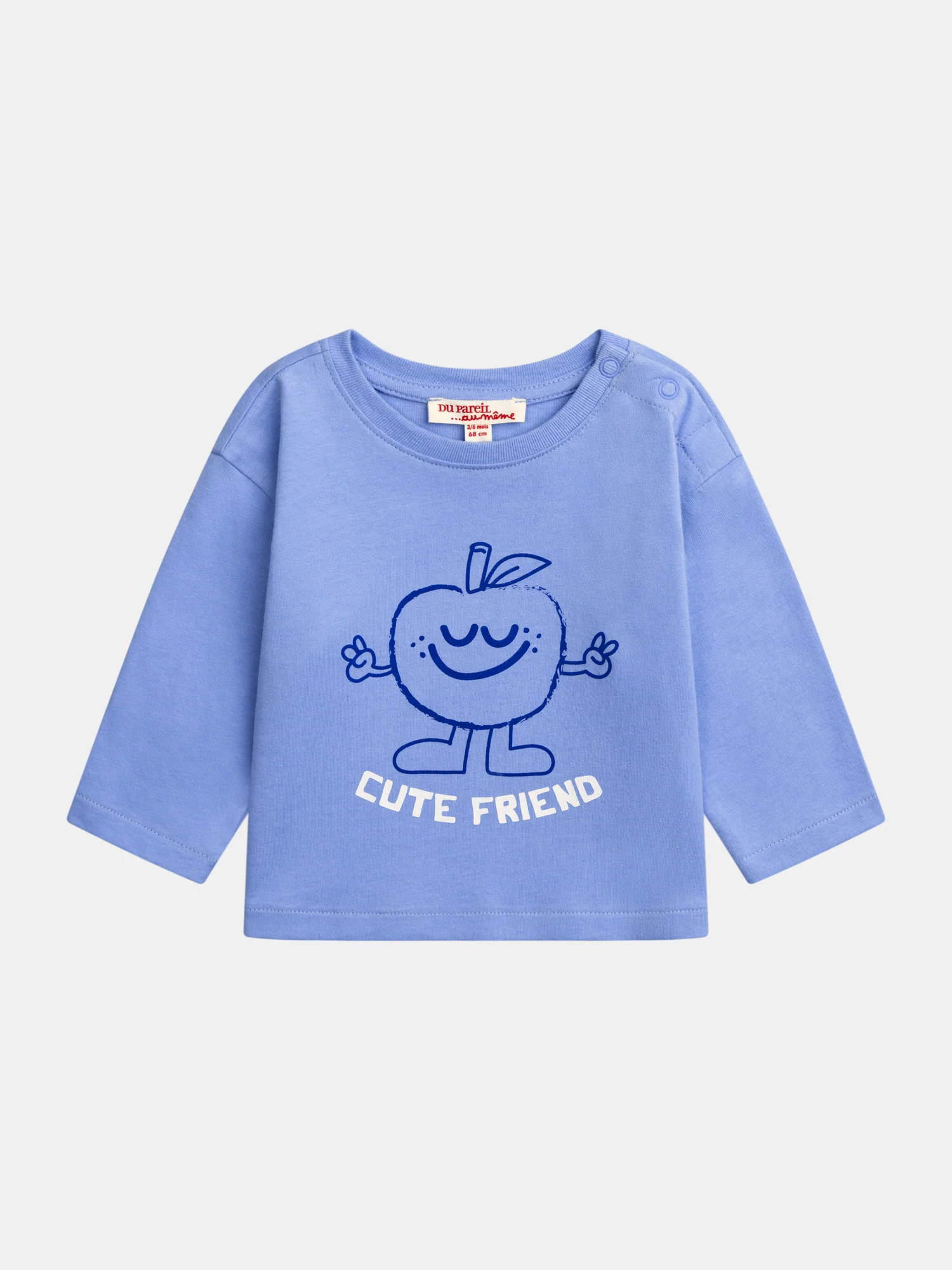T-shirt Blu Pastello con Motivo di Mela per Bambino