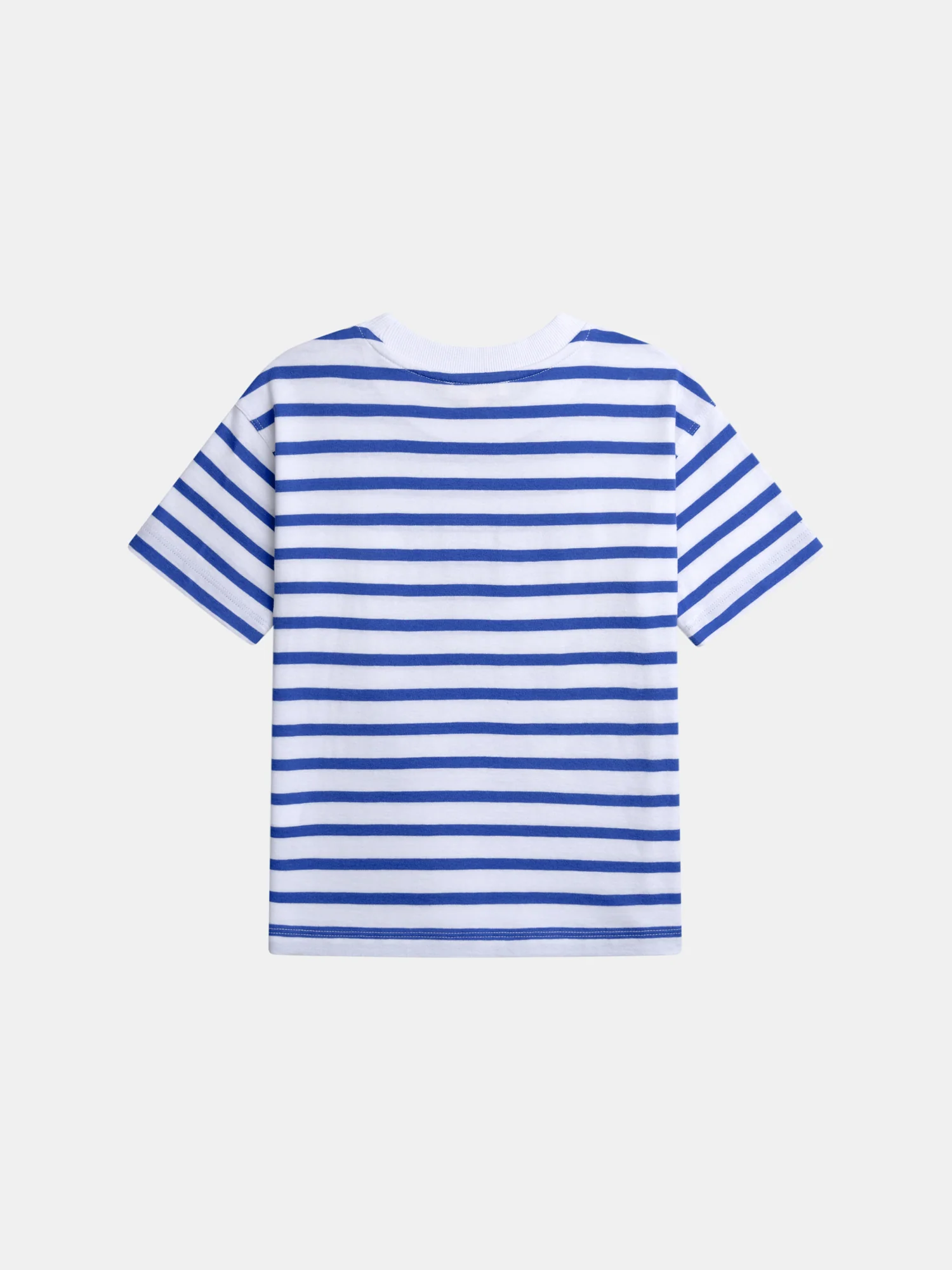 T-shirt bianca a righe blu con animazione di squalo per ragazzi - Image 5