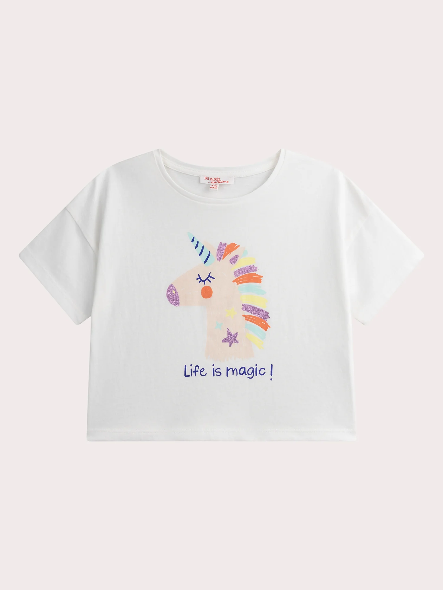 T-shirt bianca maniche corte animazione unicorno