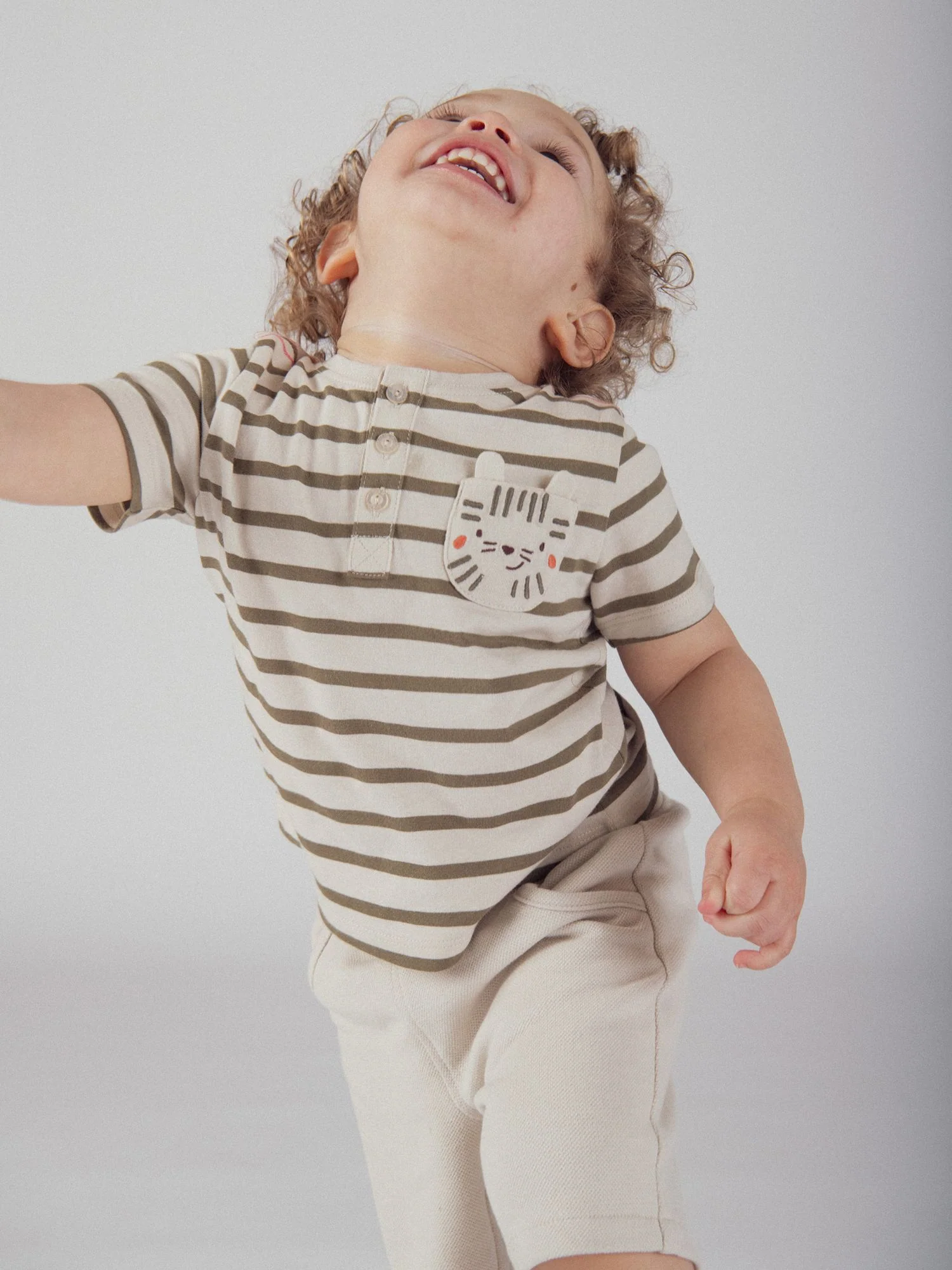T-shirt a righe beige "Tigre" per bambino - Image 3