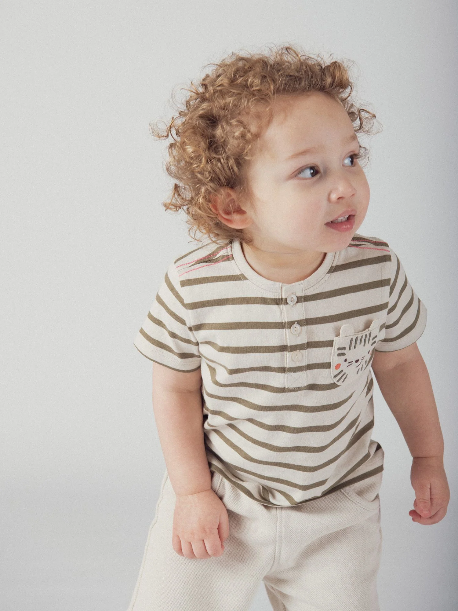 T-shirt a righe beige "Tigre" per bambino - Image 4