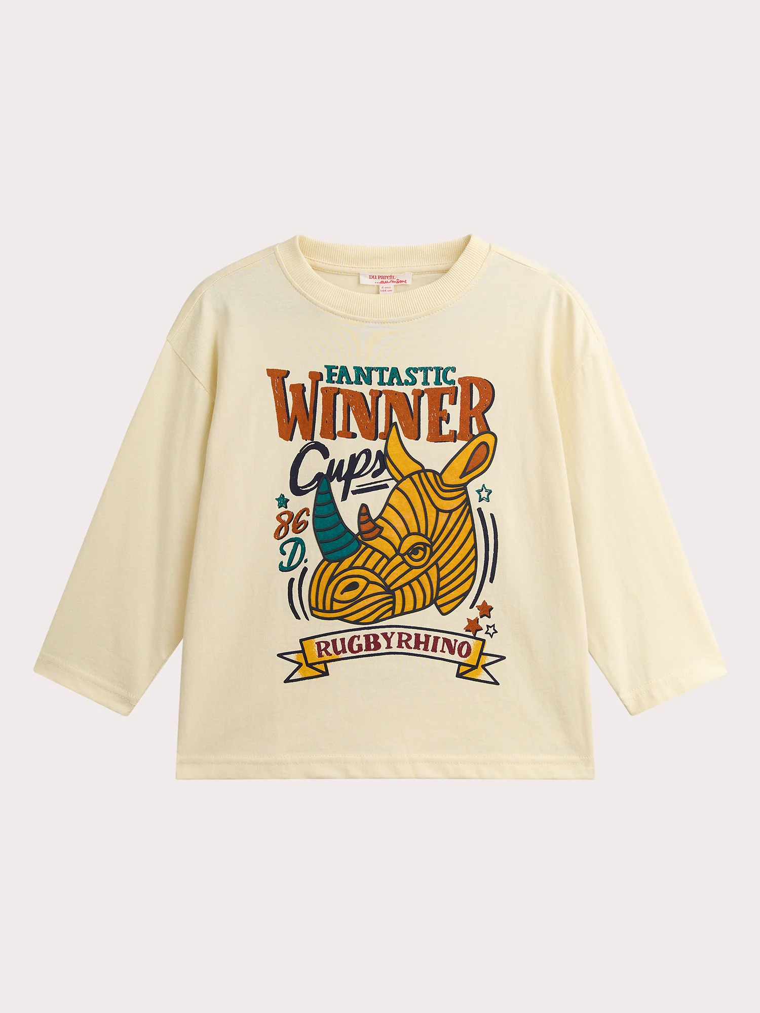 T-Shirt crema animazione rinoceronte per ragazzi