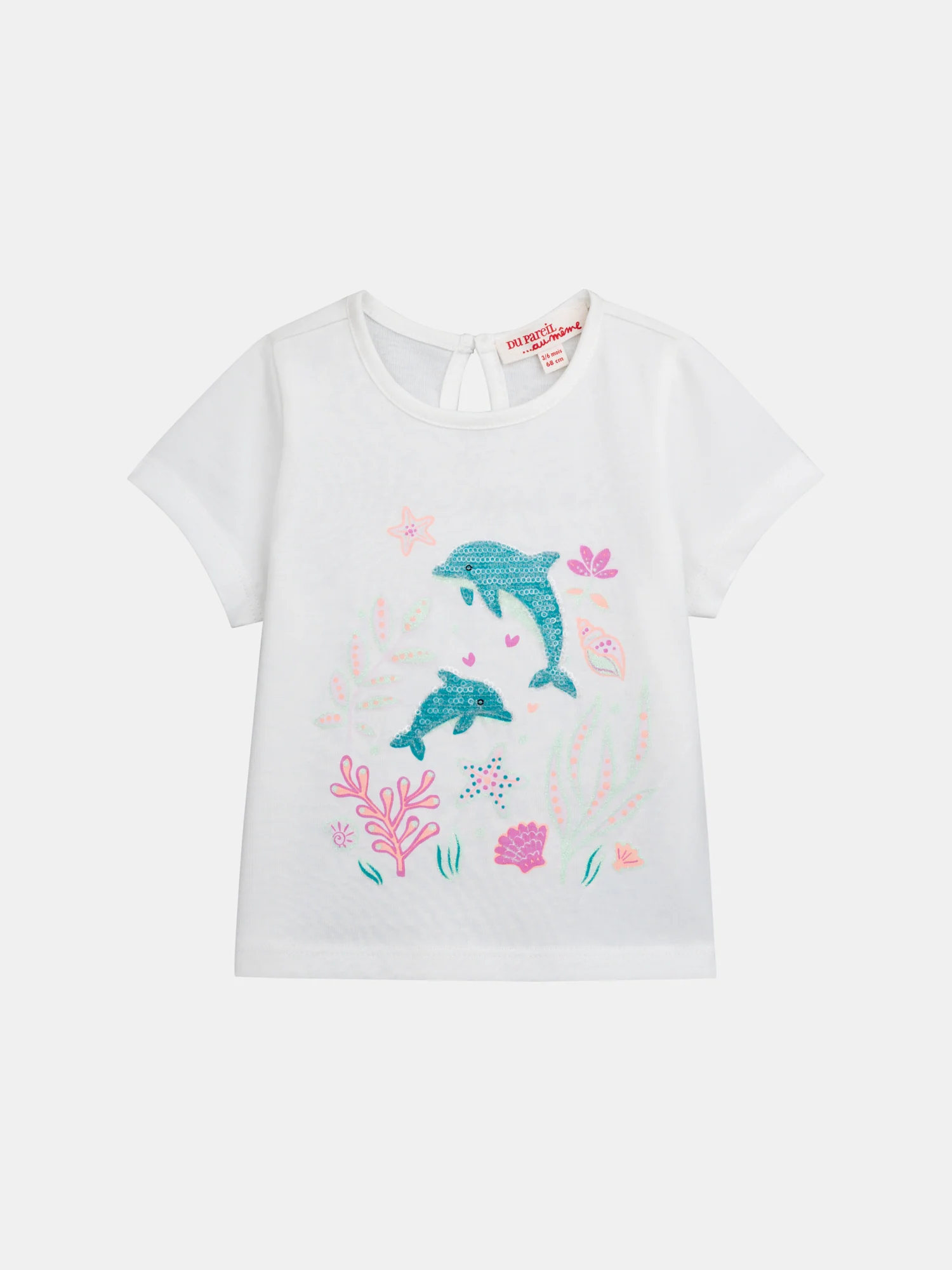 T-shirt ecru con stampa 'Mondo Marino' per bambina