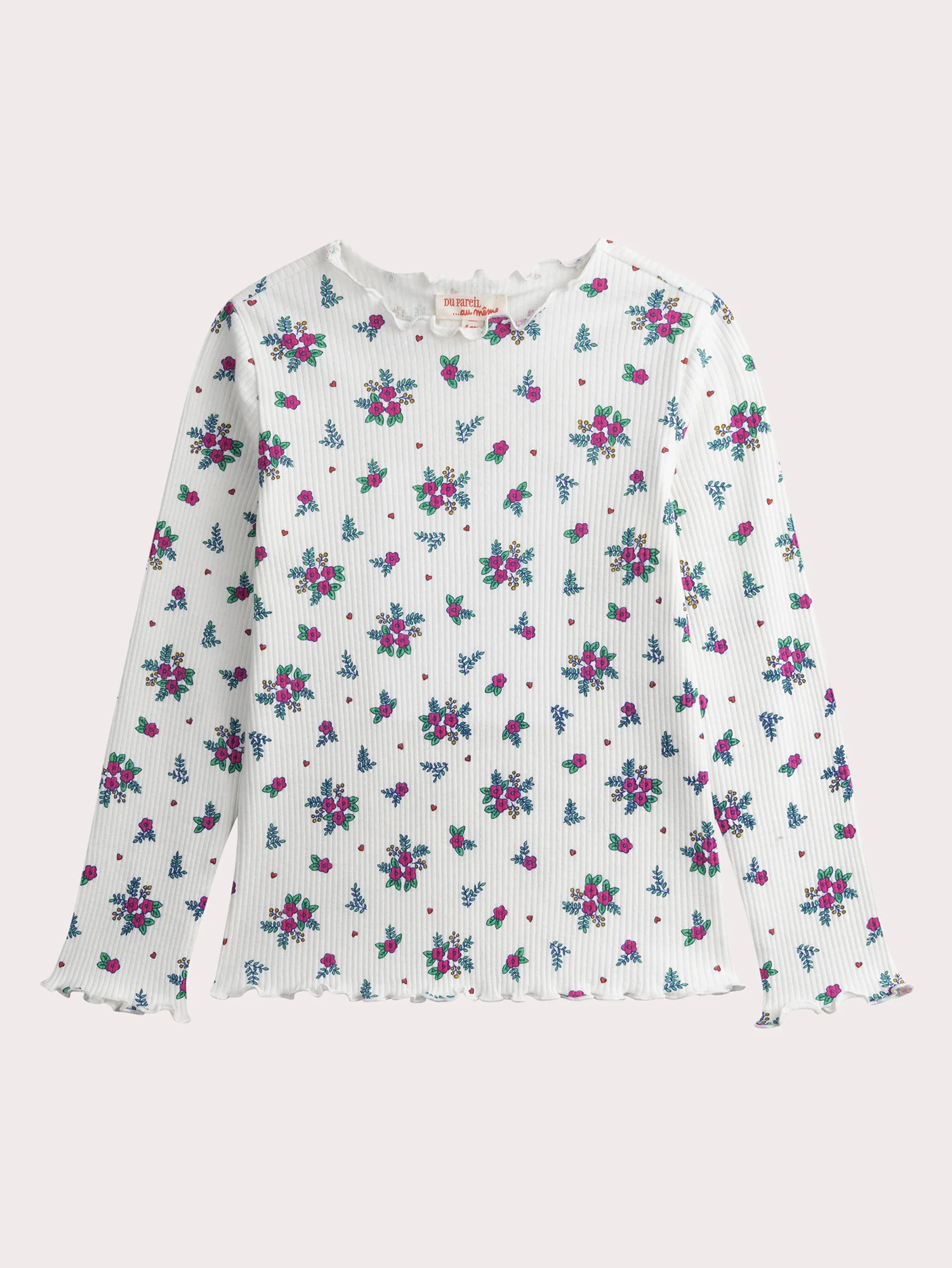 T-shirt ecru a maniche lunghe con stampa floreale