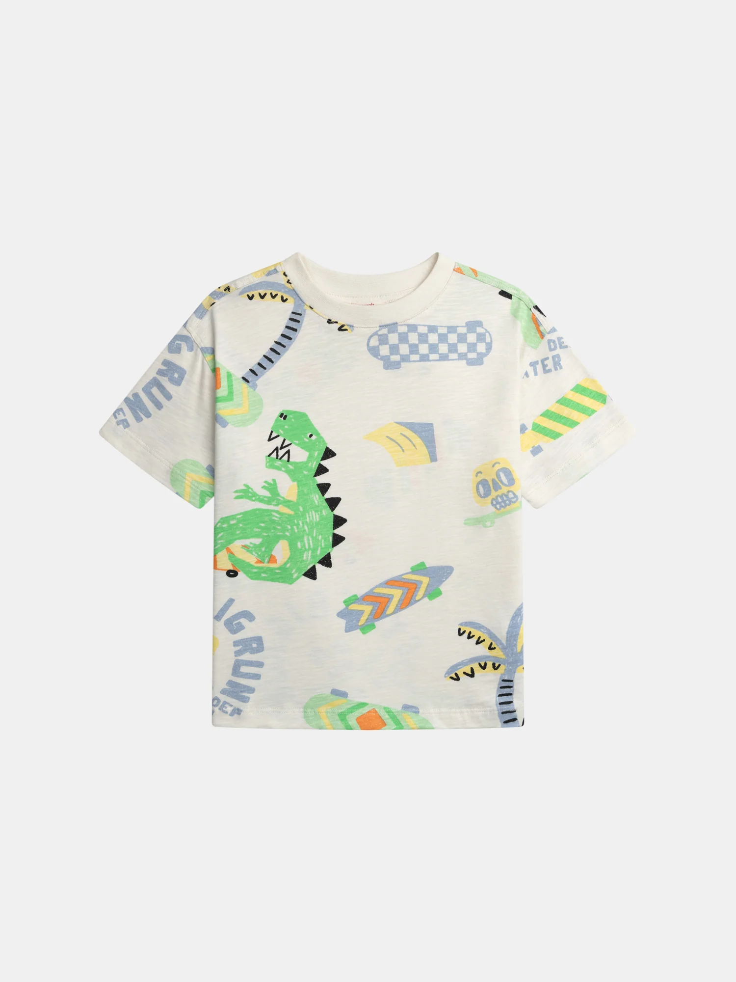 T-shirt ecru con stampa di dinosauro per ragazzi