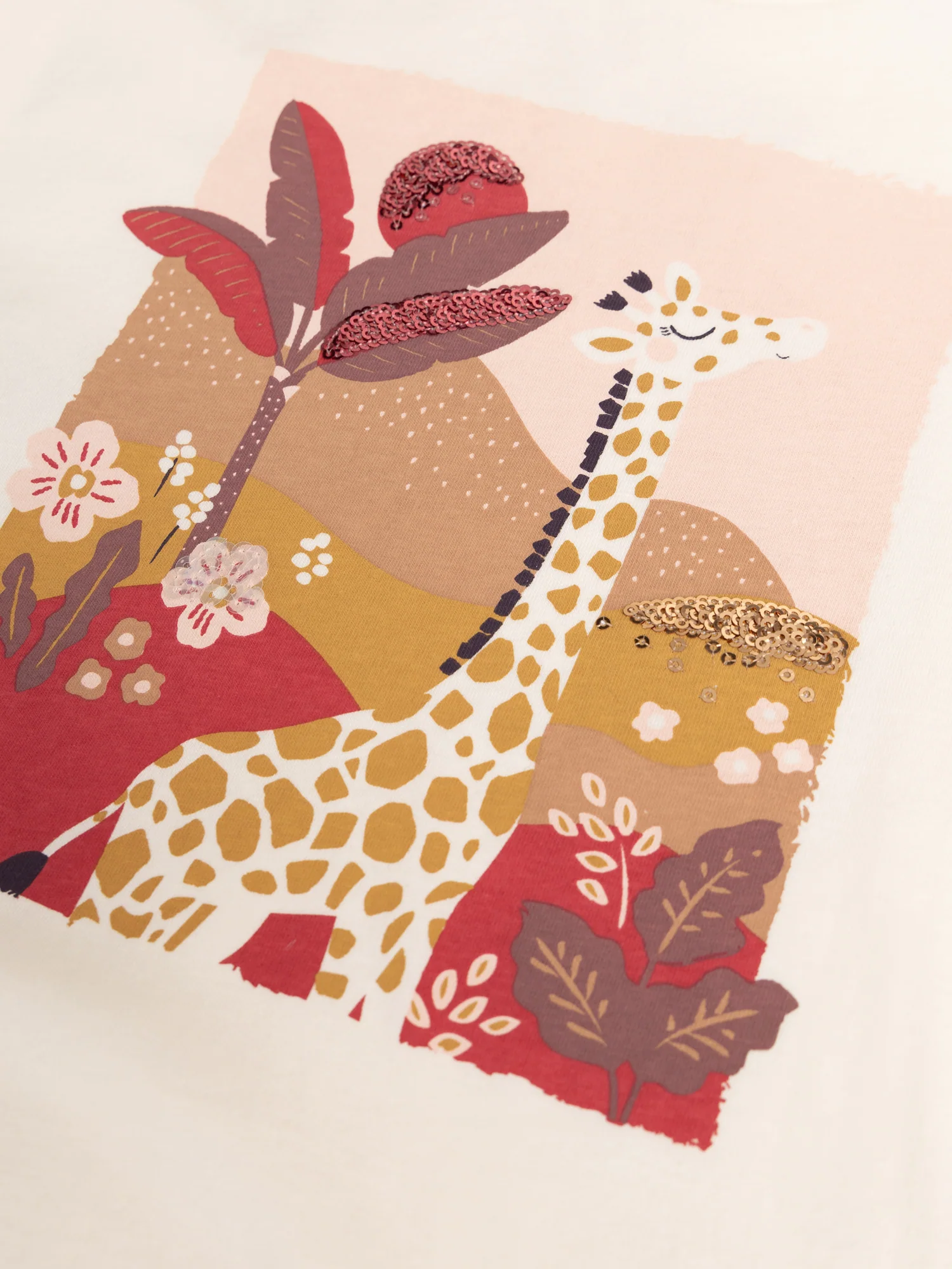 T-shirt ecru con animazione giraffa e paillettes per ragazze - Image 2
