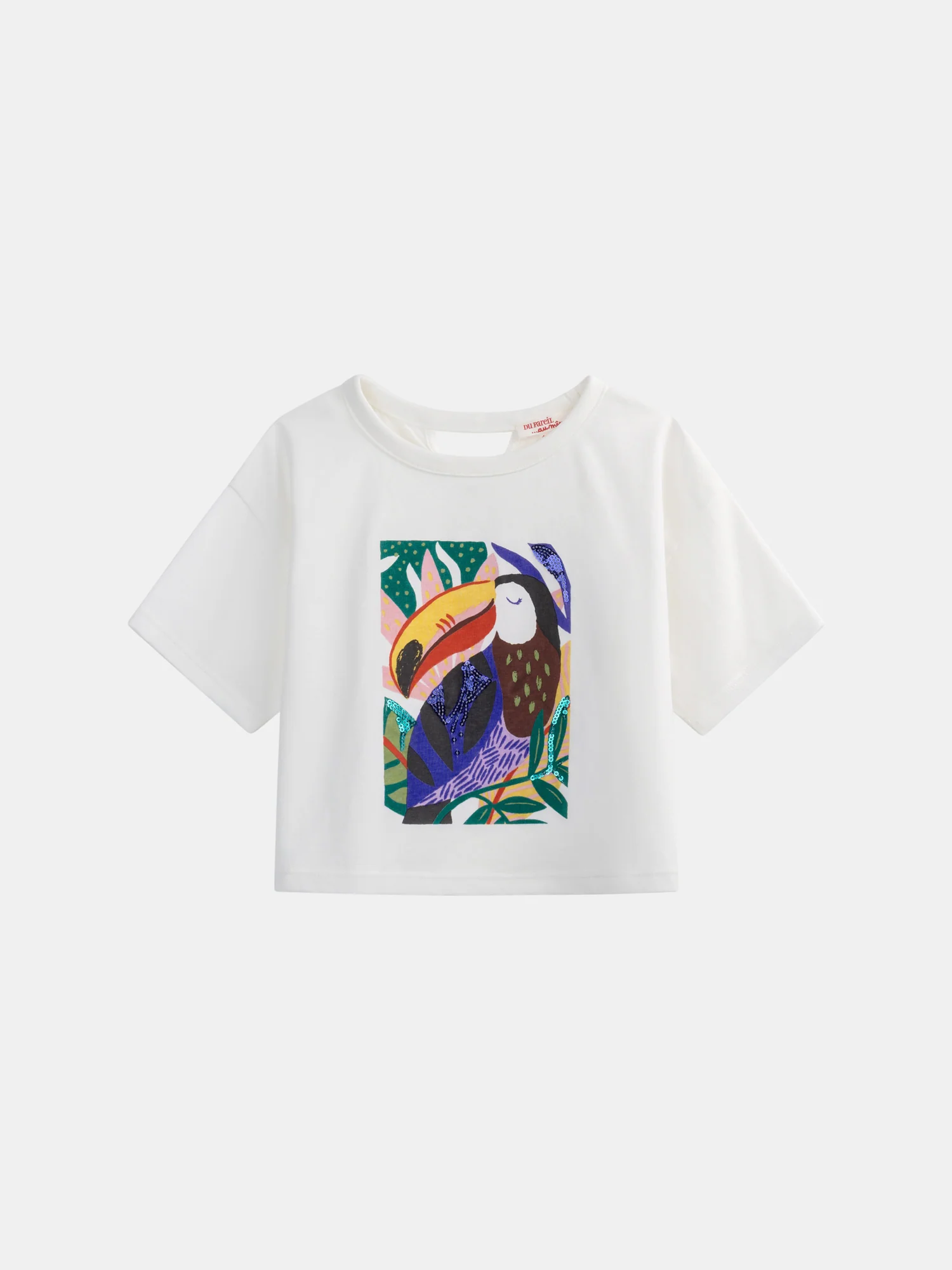 T-shirt ecru con animazione tucano per ragazze
