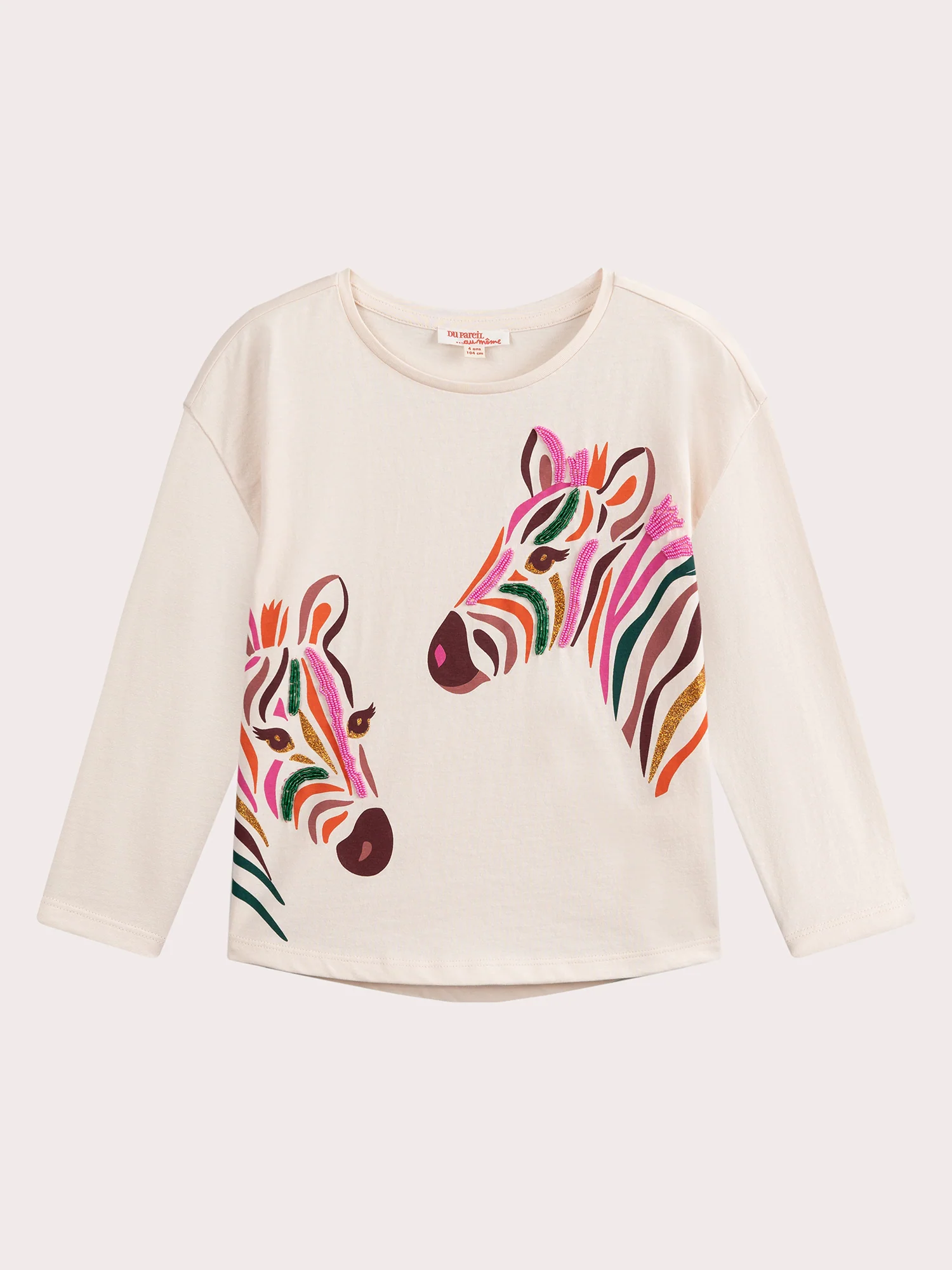 T-shirt ecru con animazione zebra per ragazze