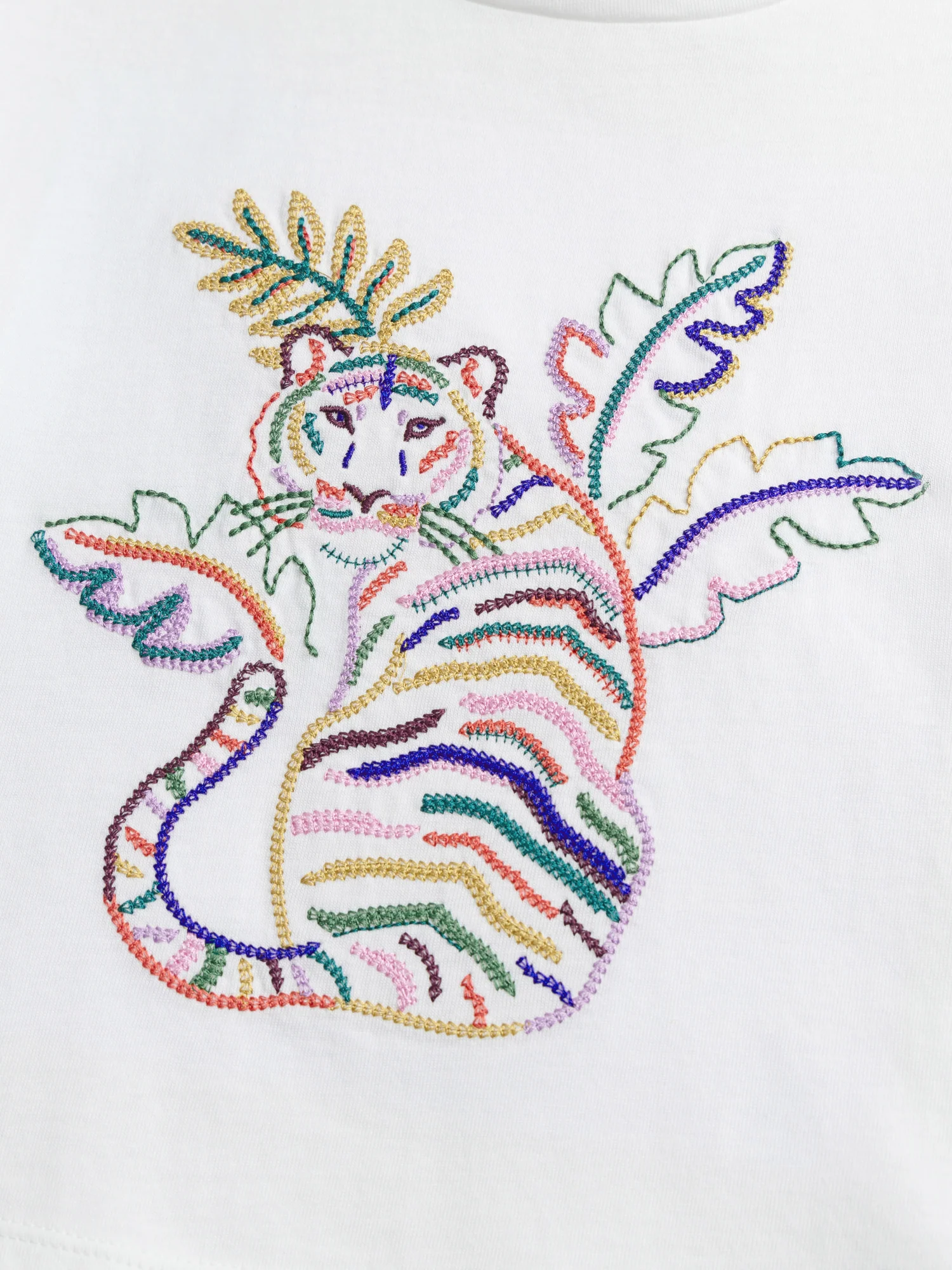 T-shirt ecru con ricamo di tigre per ragazze - Image 4