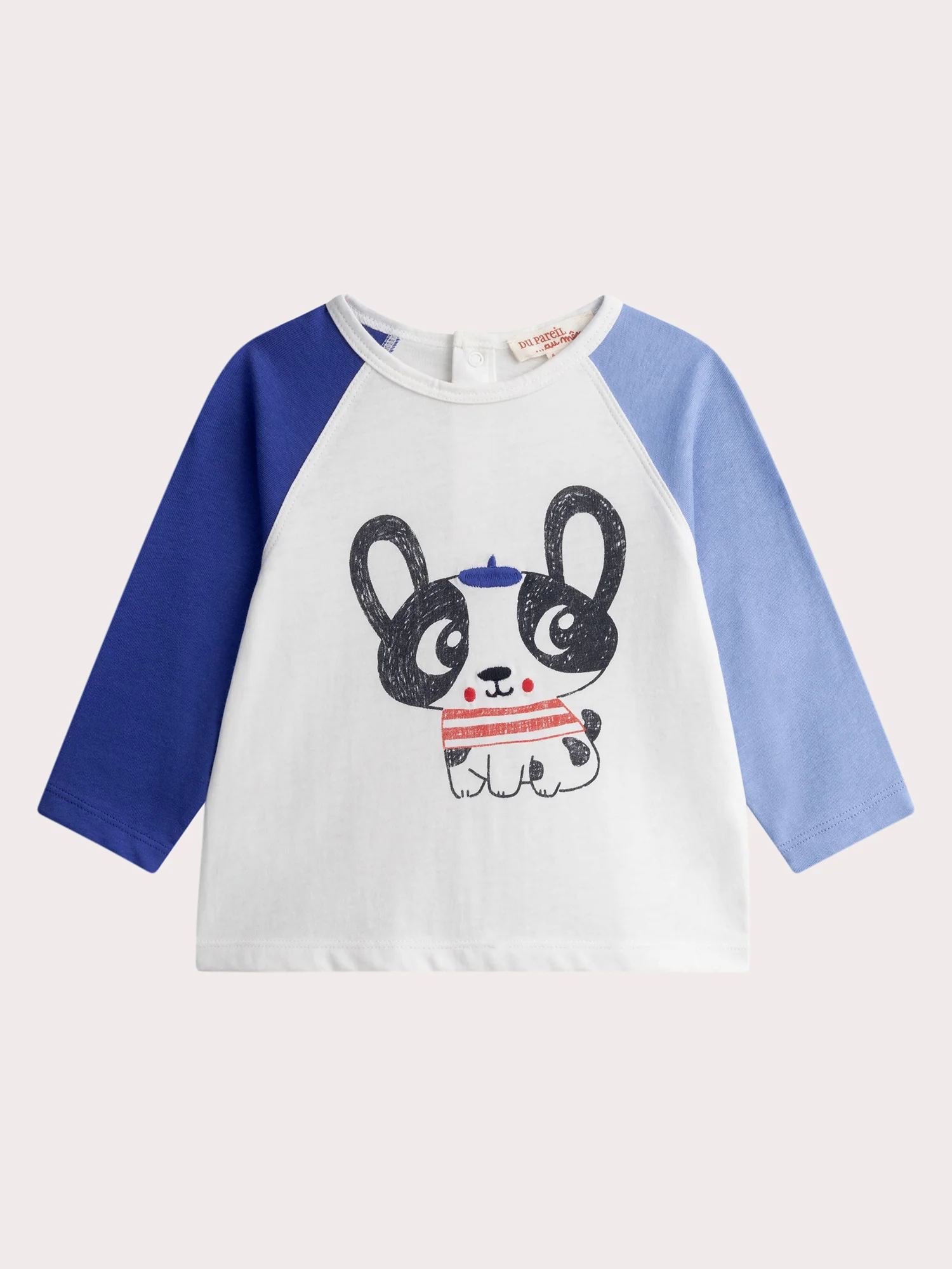 T-shirt ecru e blu per bebé ragazzo