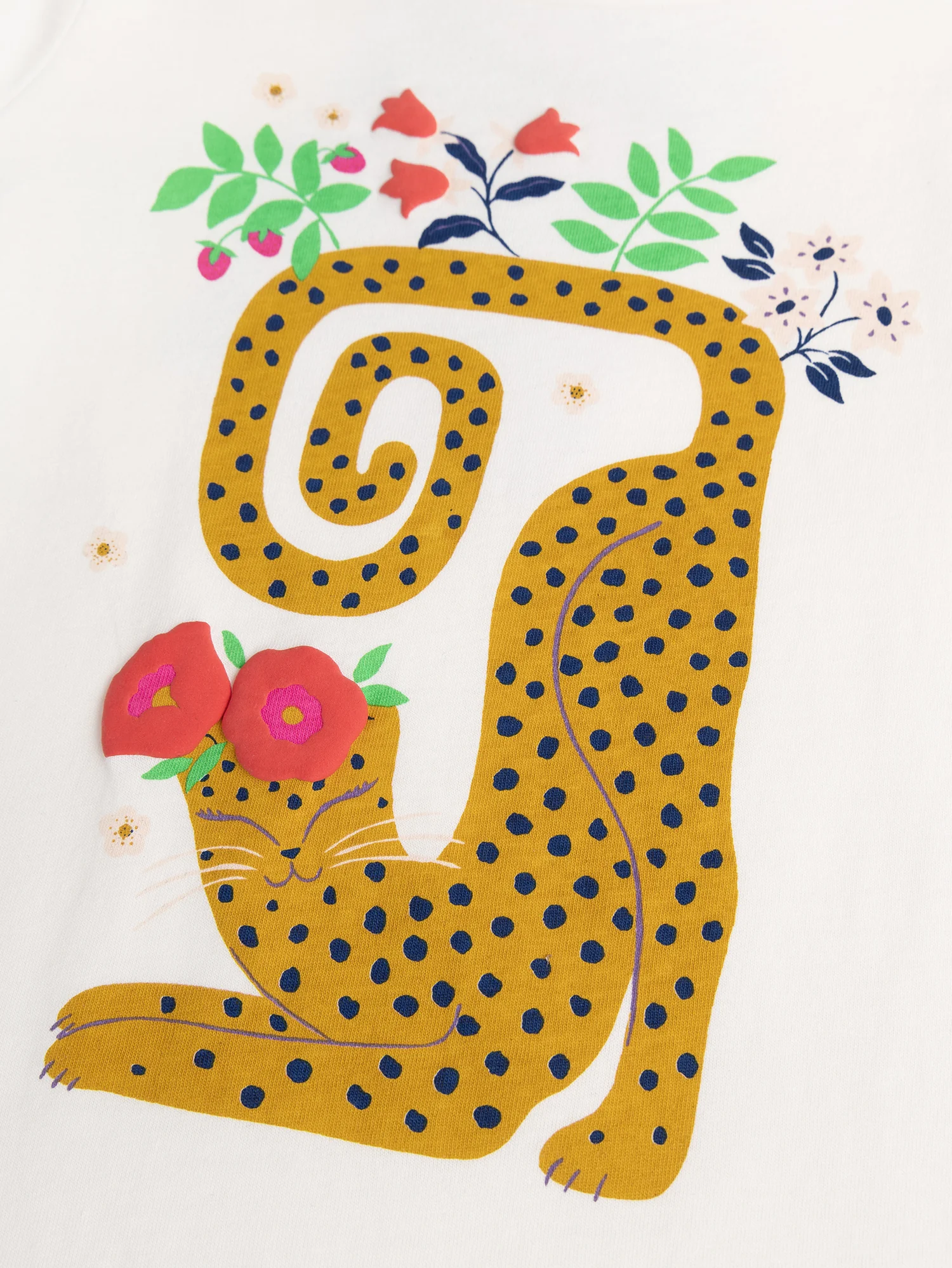 T-shirt ecru maniche lunghe animazione leopardo - Image 2