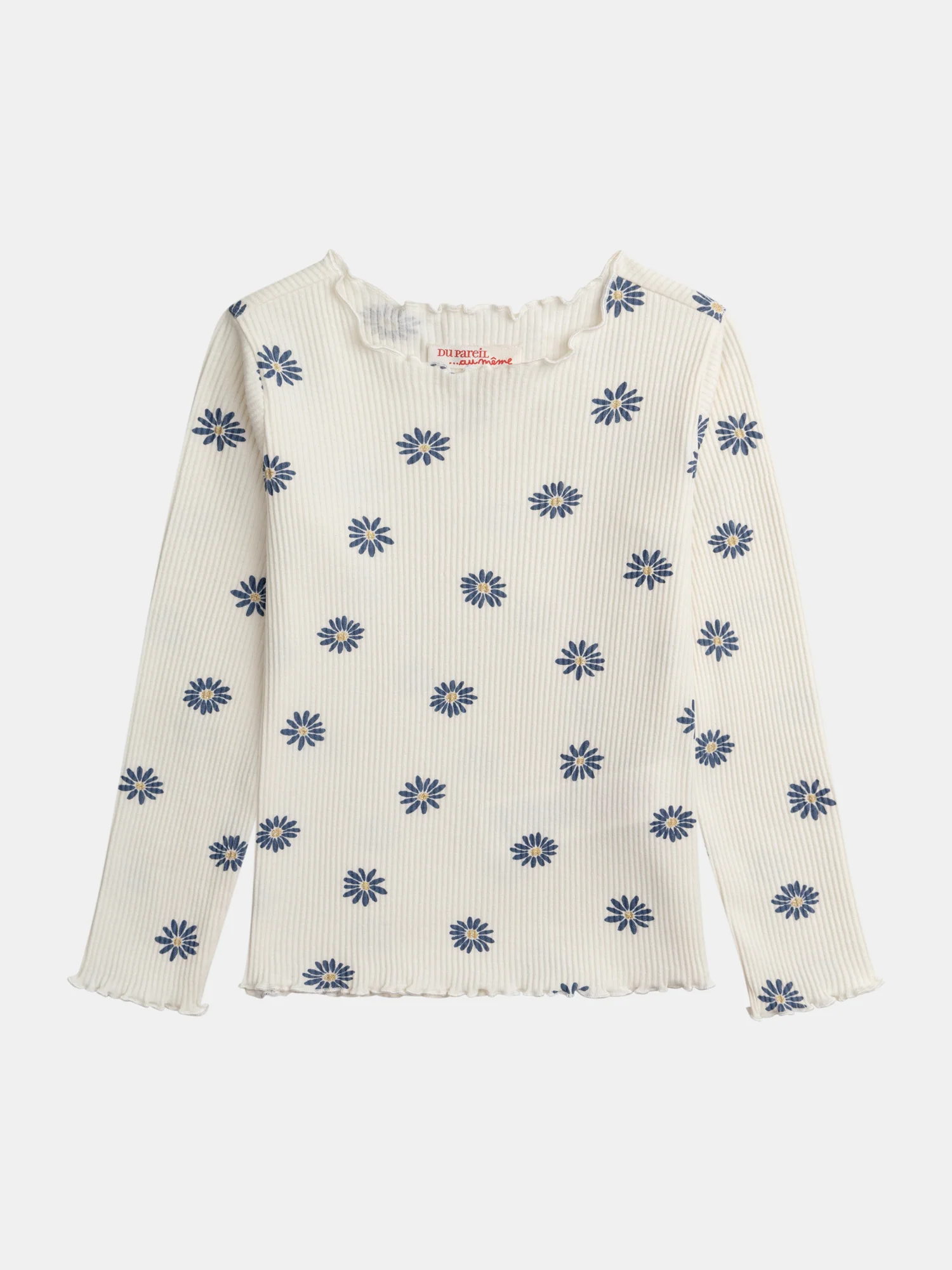 T-shirt ecru a maniche lunghe stampata con fiori per ragazze - Image 3