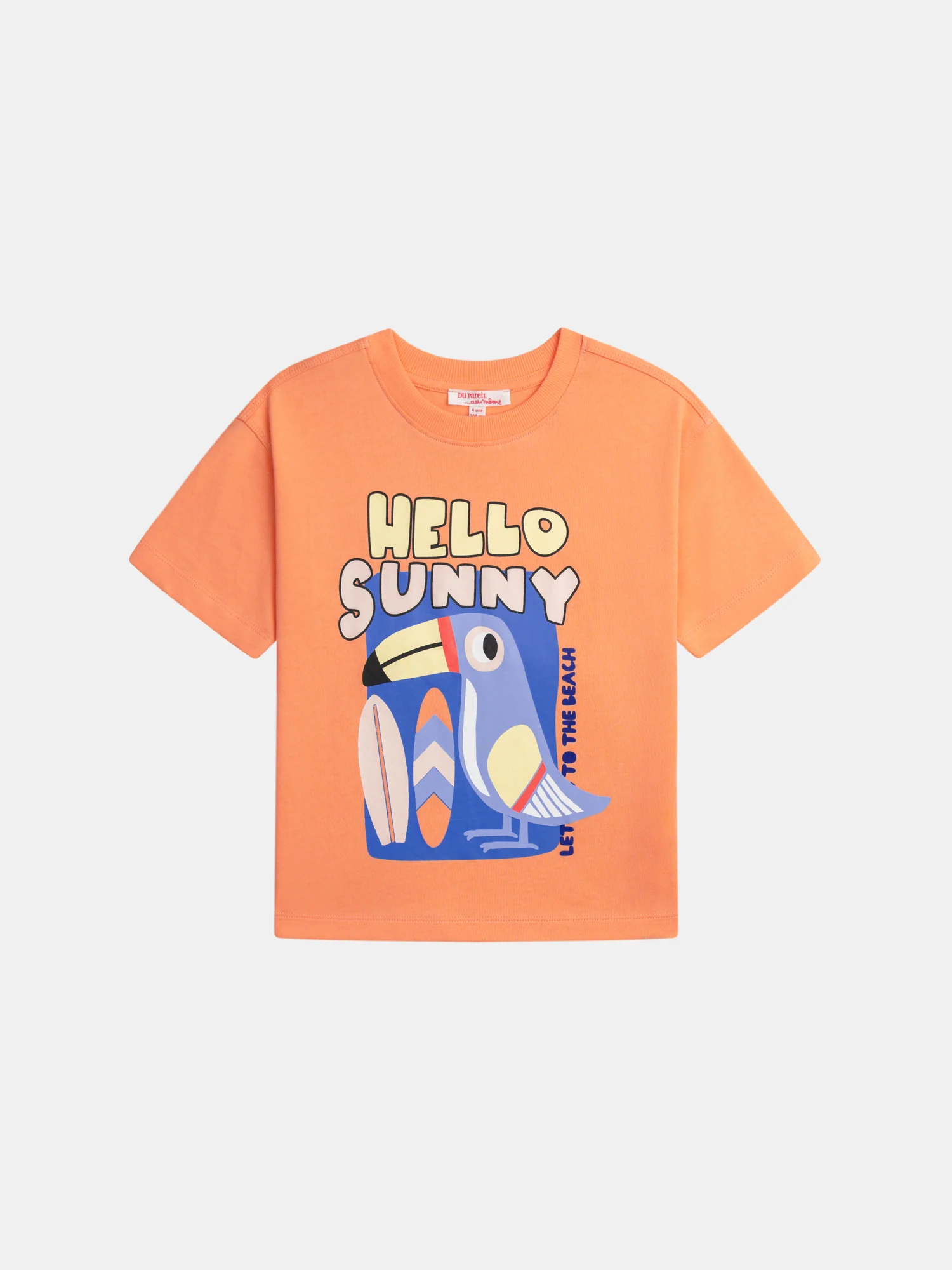 T-shirt arancione con animazione tucano per ragazzi