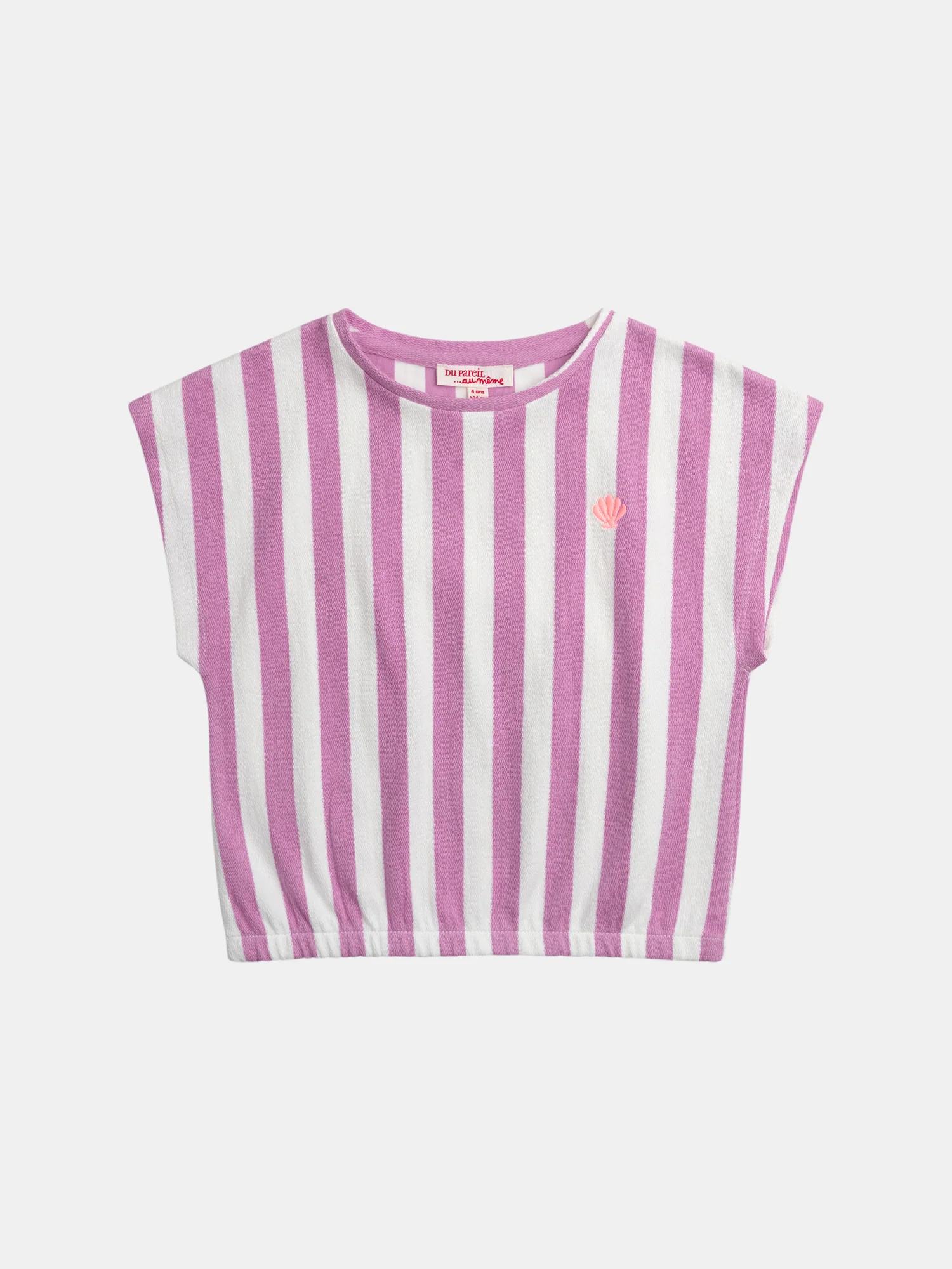 T-shirt a Righe Rosa e Ecru per Ragazza