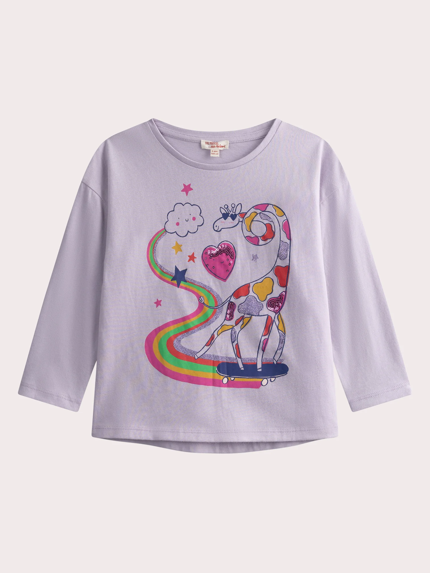T-shirt mauve a maniche lunghe con animazione giraffa