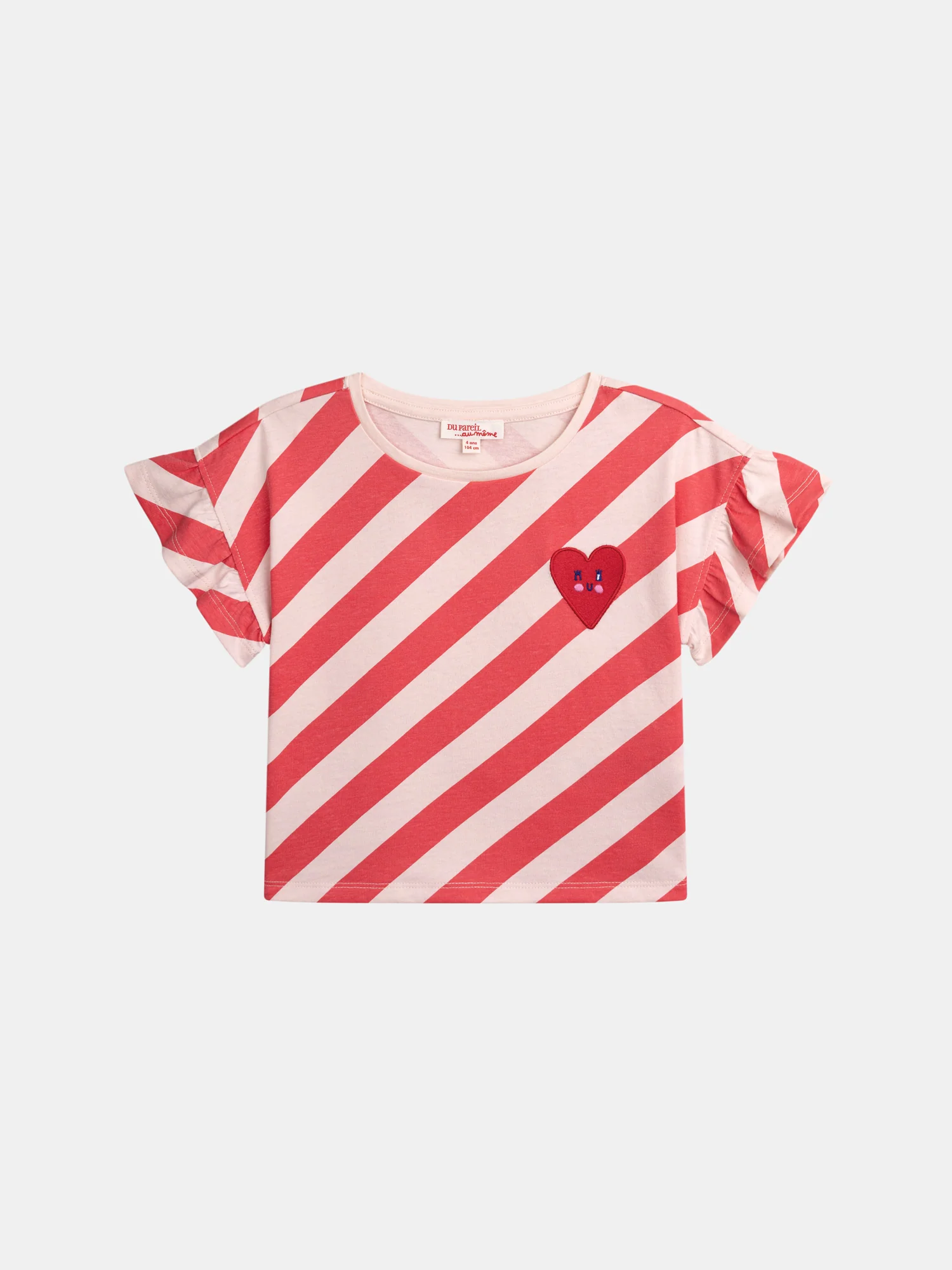 T-shirt Rosa A Righe a Maniche Corte con Badge per Ragazze