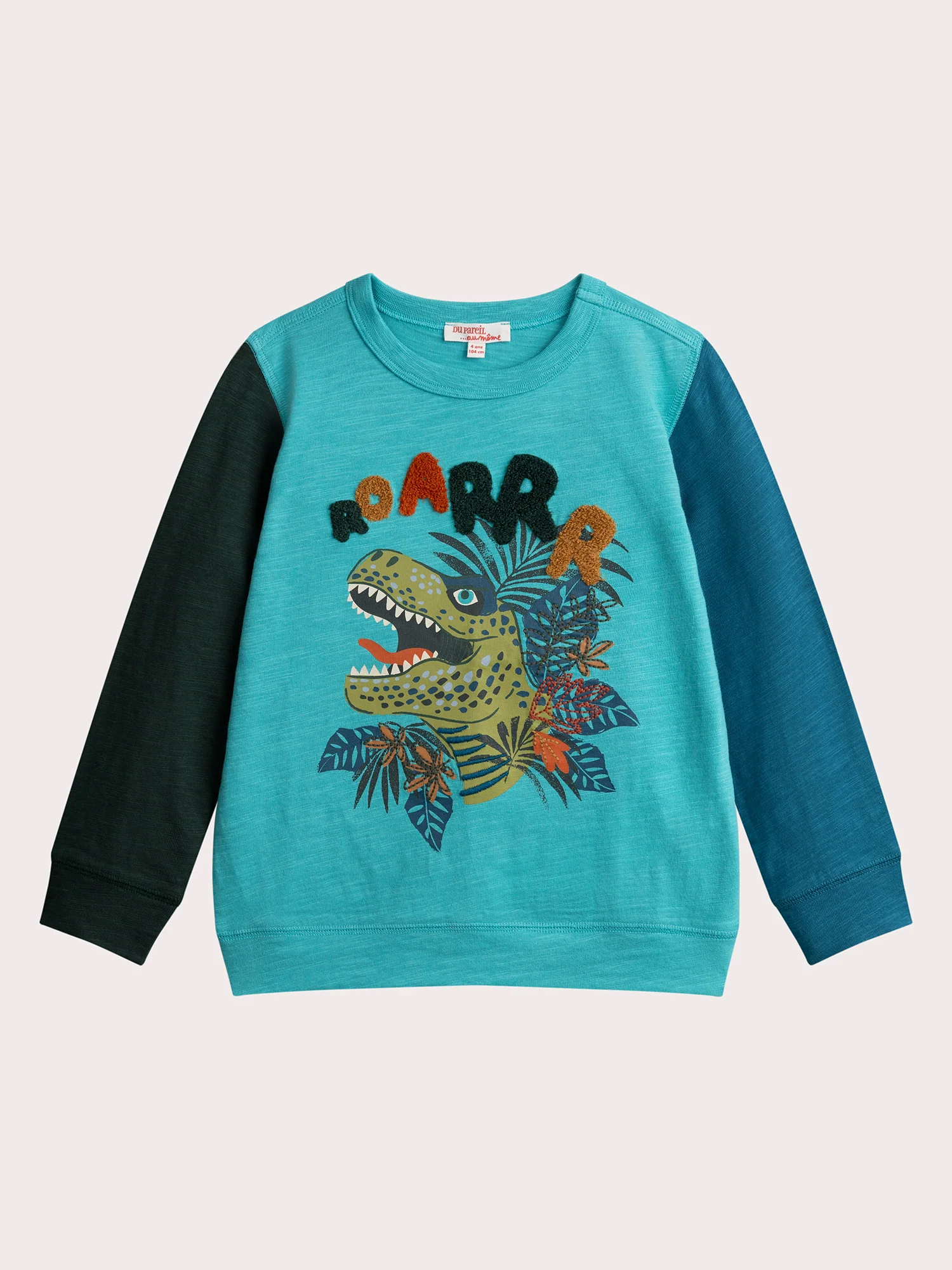 T-shirt tricolore con animazione dinosauro per ragazzi
