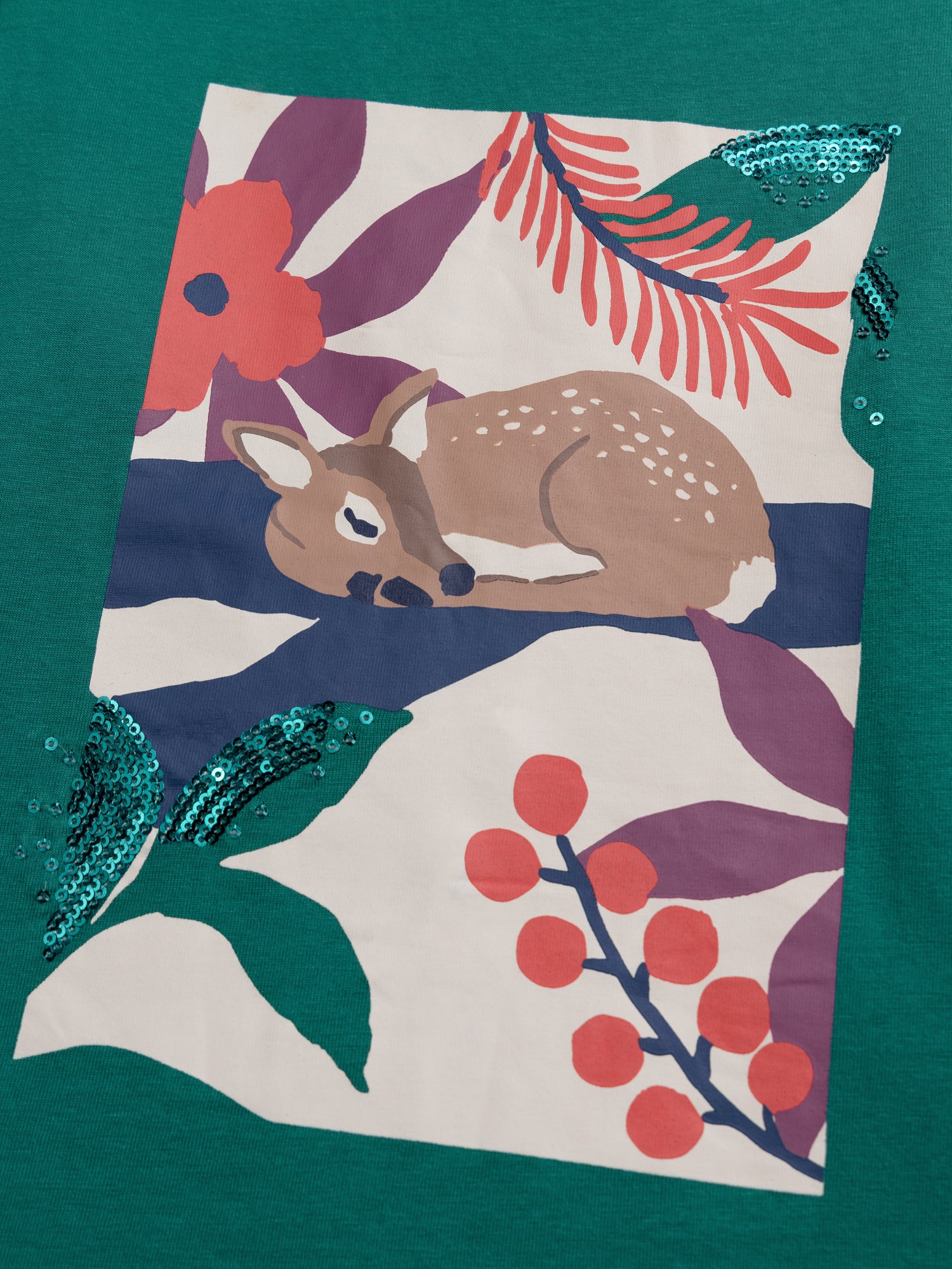 T-Shirt Verde a Maniche Lunghe con Animazione di Cerbiatto - Image 2