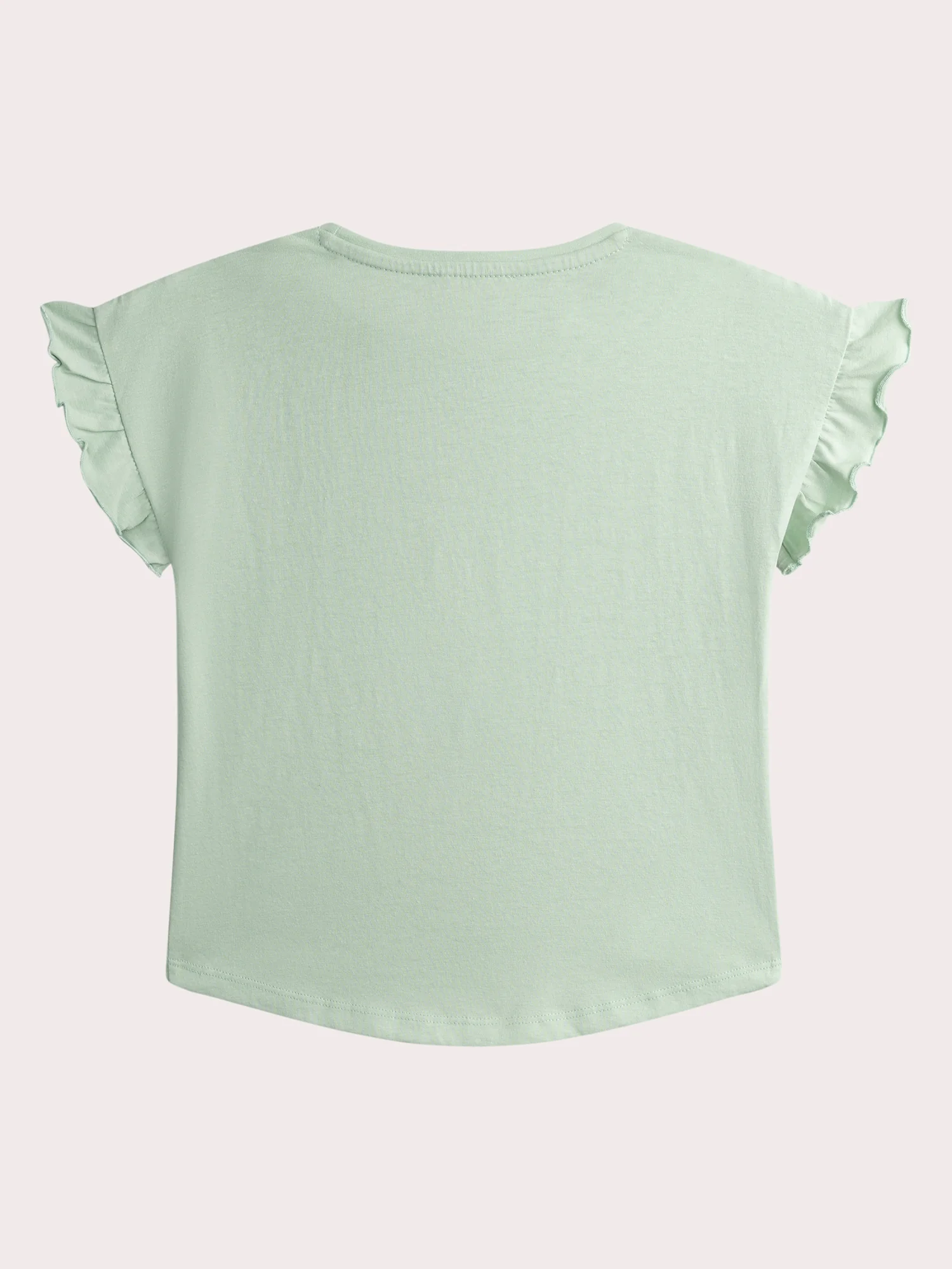 T-Shirt Verde Acqua con Maniche a Volantino e Animazione Uccello - Image 3