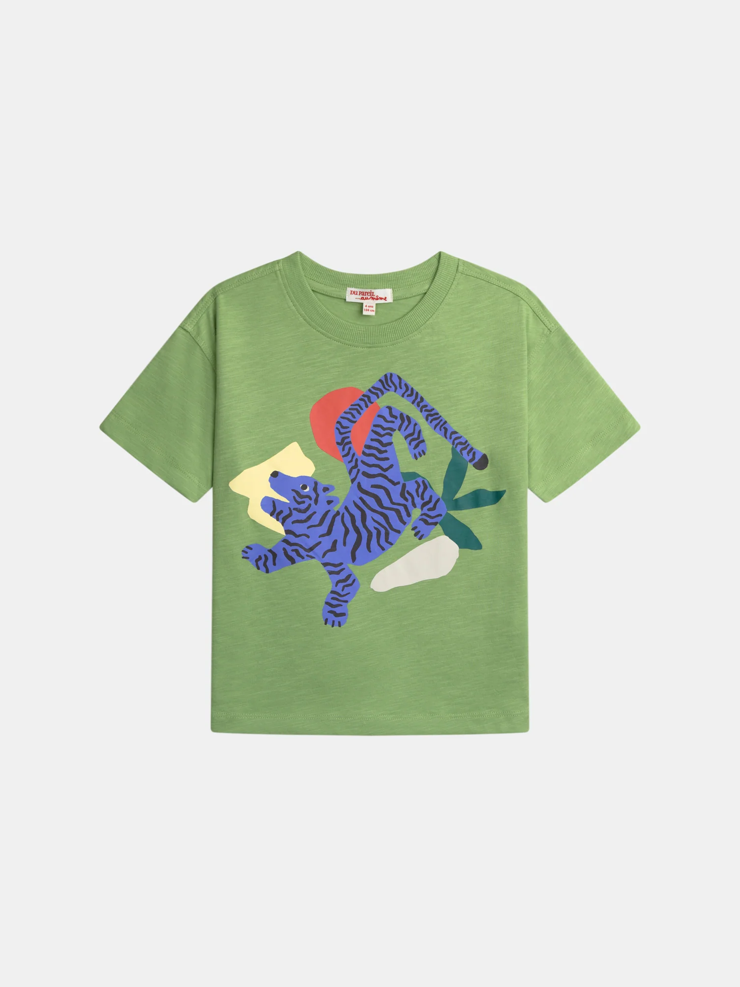 T-shirt verde con animazione di tigre per ragazzi