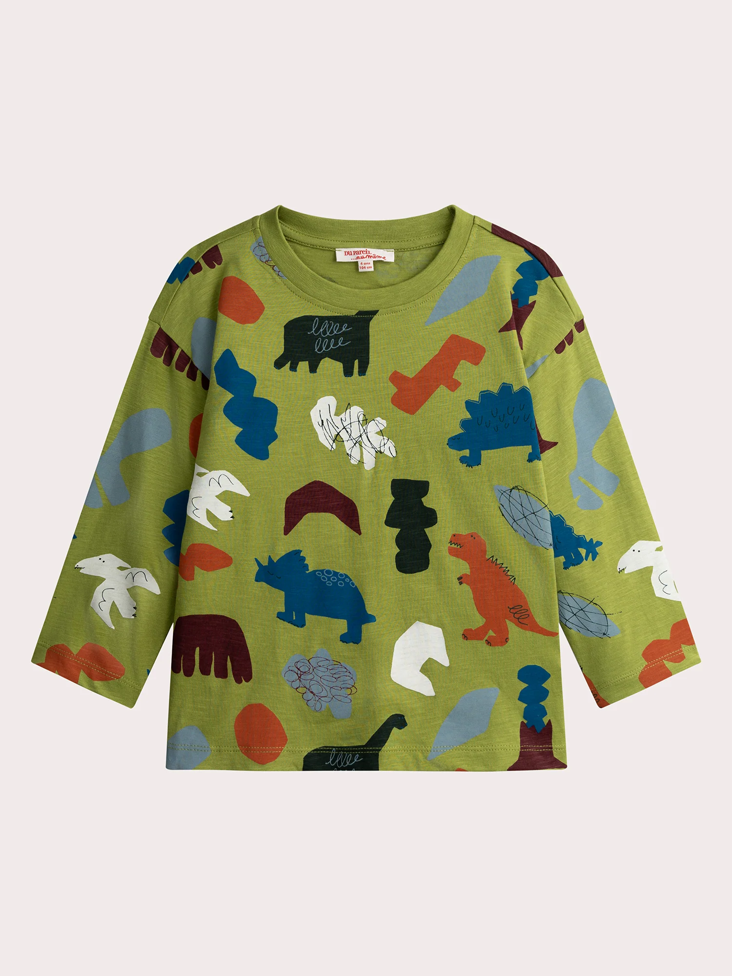 T-shirt verde mela con stampa di dinosauro per ragazzo