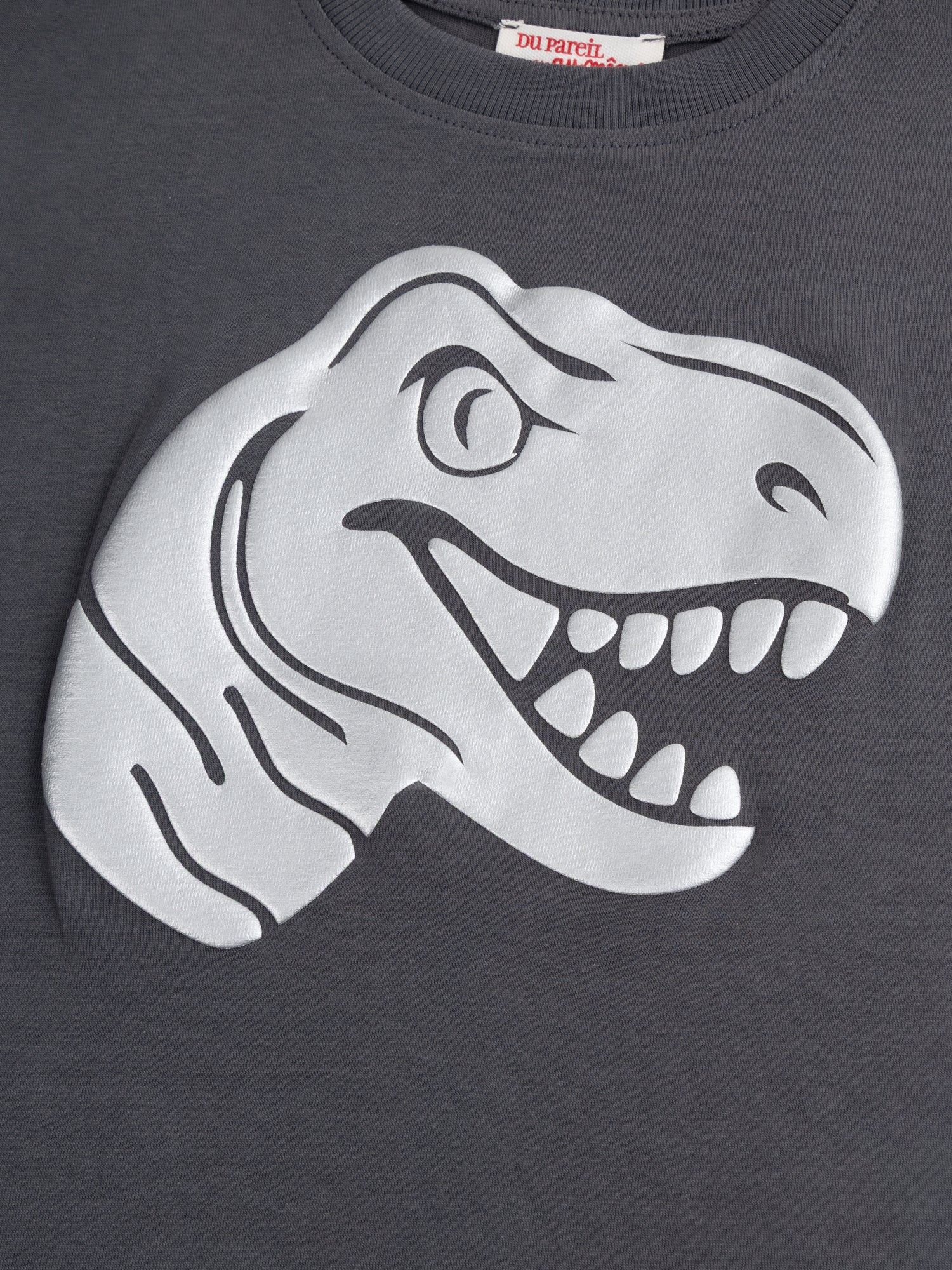 T-shirt grigia maniche lunghe con animazione testa di dinosauro per ragazzi - Image 5