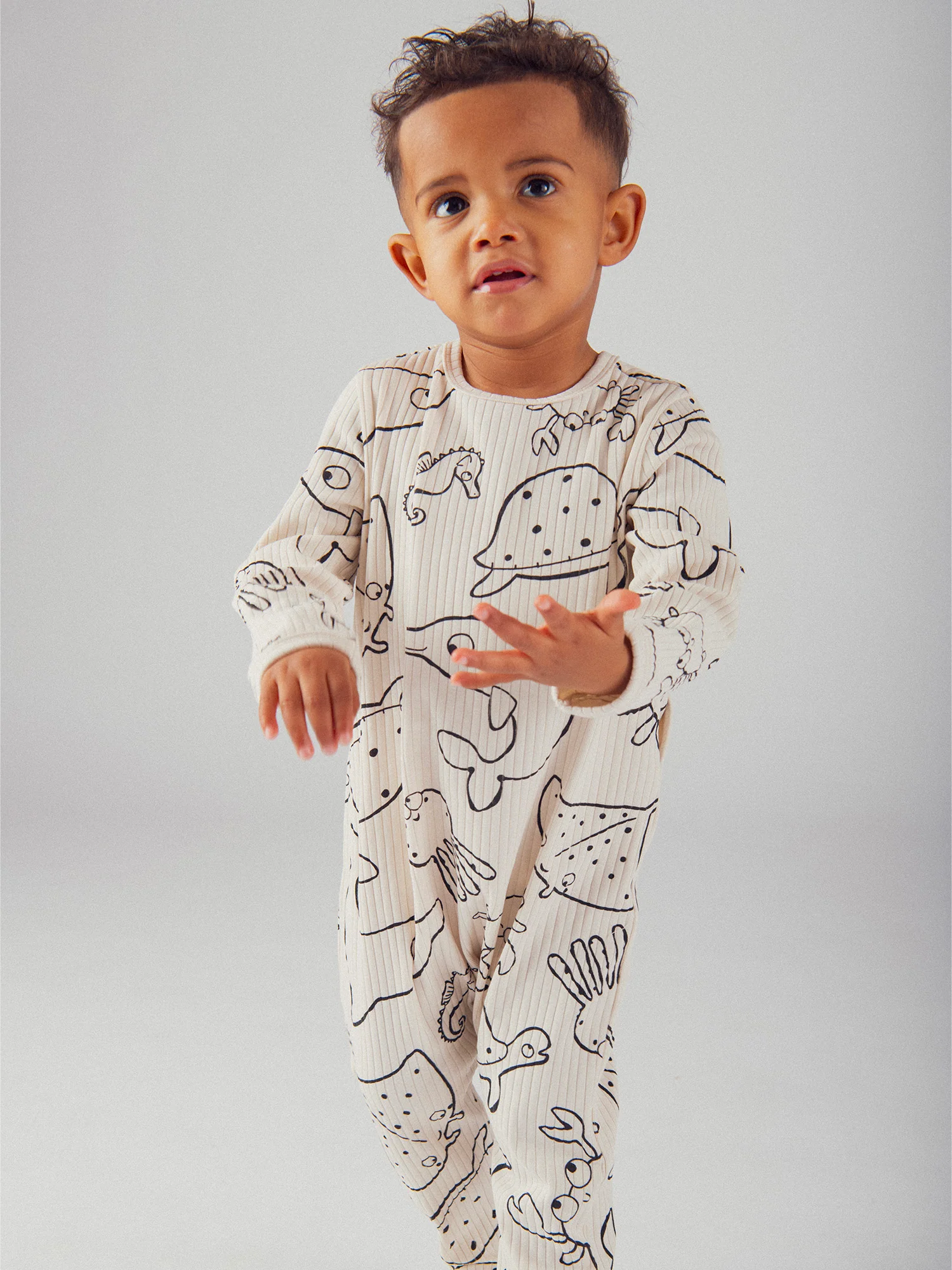 Tutina écru con stampa integrale "Animali Marini" per bambino - Image 2
