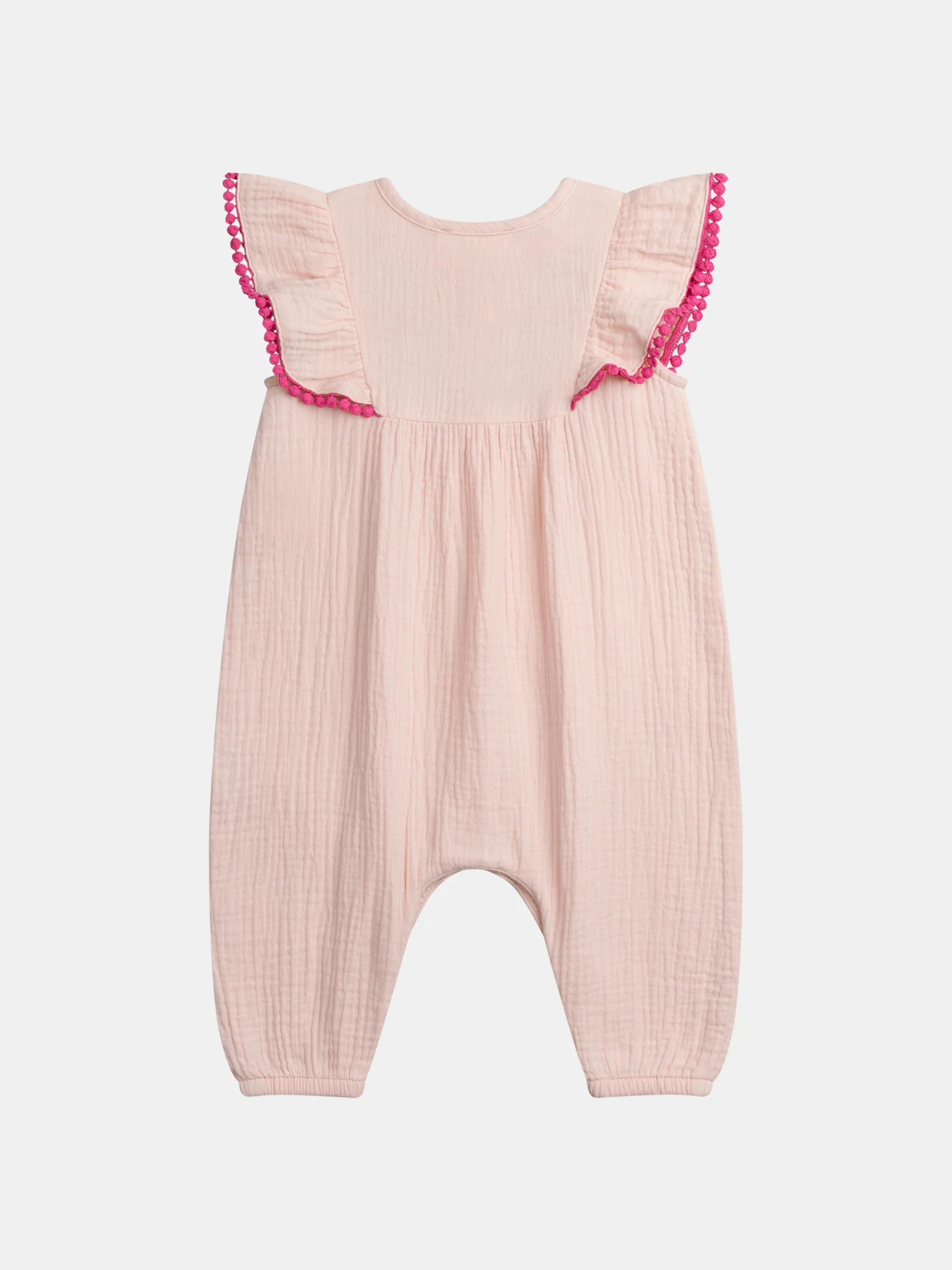 Tutina rosa cipria con volantini e ricamo di "FIORI" per bambine - Image 6
