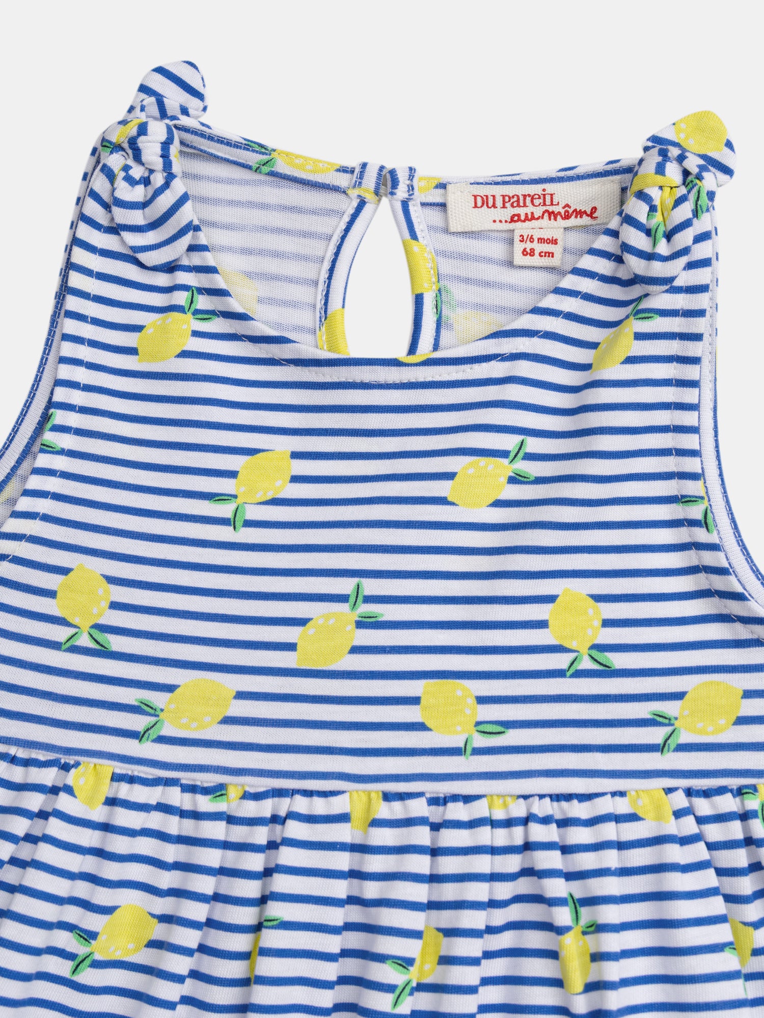 Vestito a righe blu e bianche con stampa di limoni per bambina - Image 2