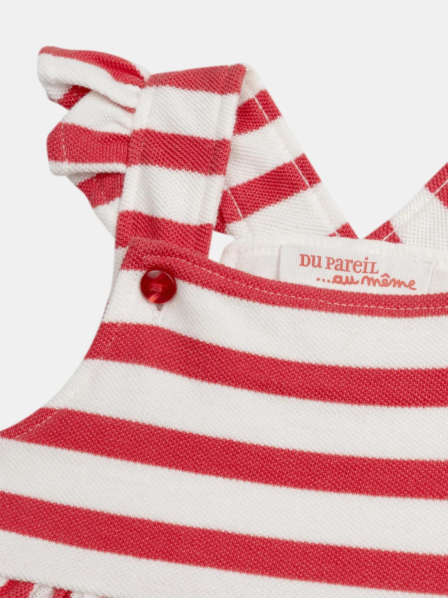 Abito a righe rosso e crema con tasche a cuore per bambine - Image 3