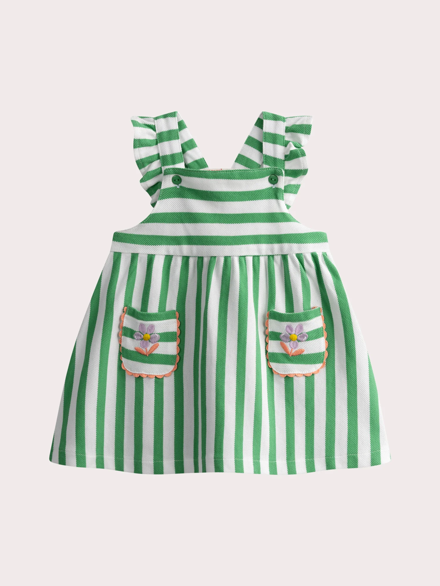 Vestito Crema a Righe con Bretelle per Bambina