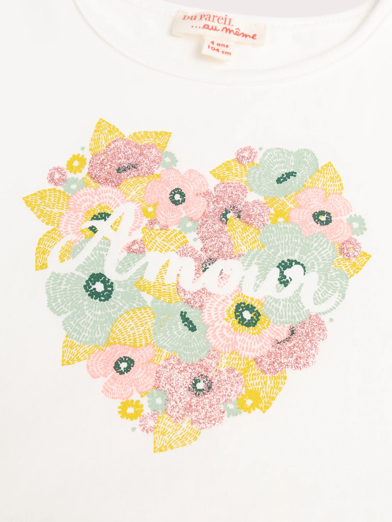 Vestito crema in due materiali con animazione cuore in fiori - Image 2