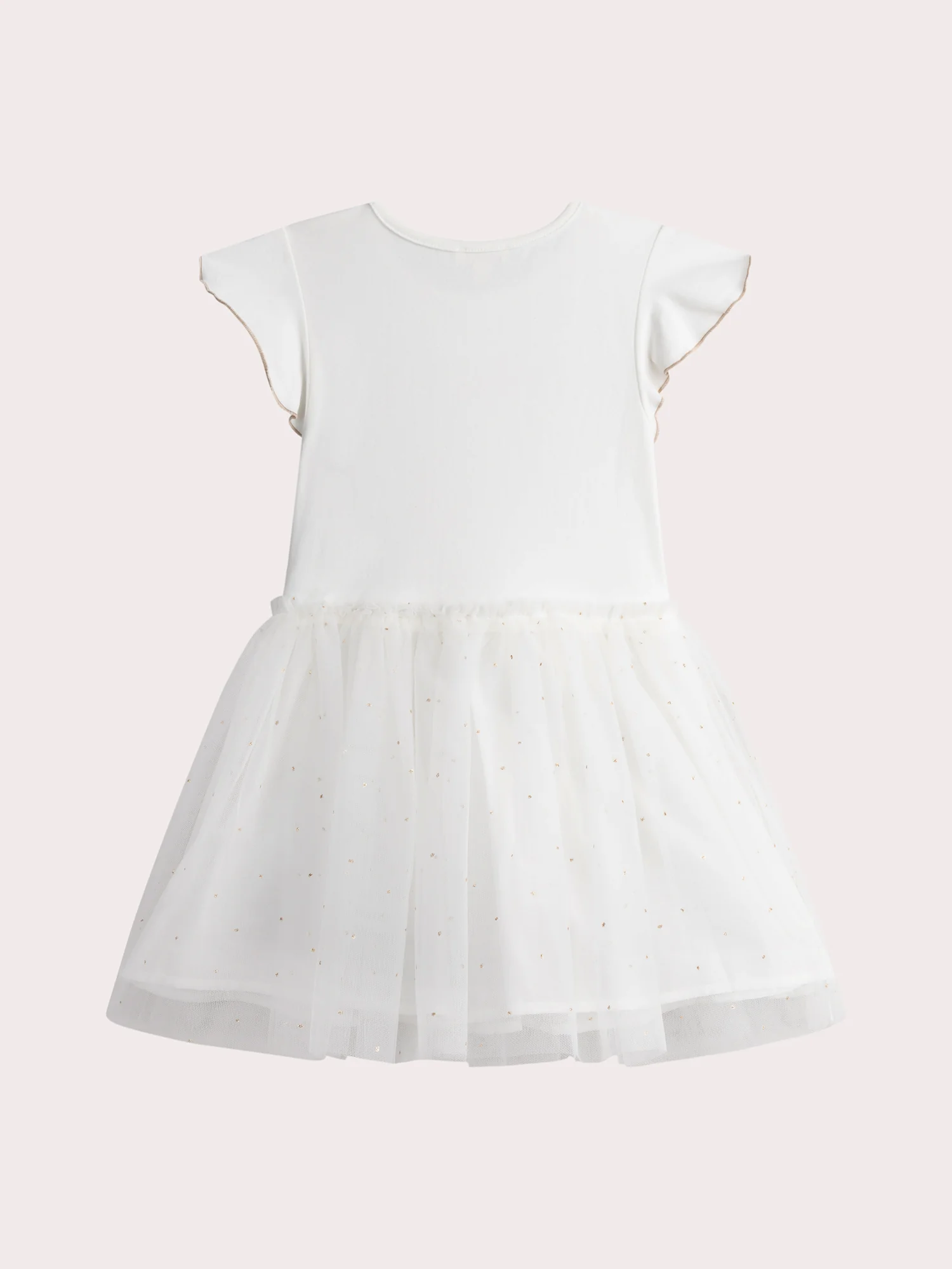 Vestito crema in due materiali con animazione cuore in fiori - Image 4